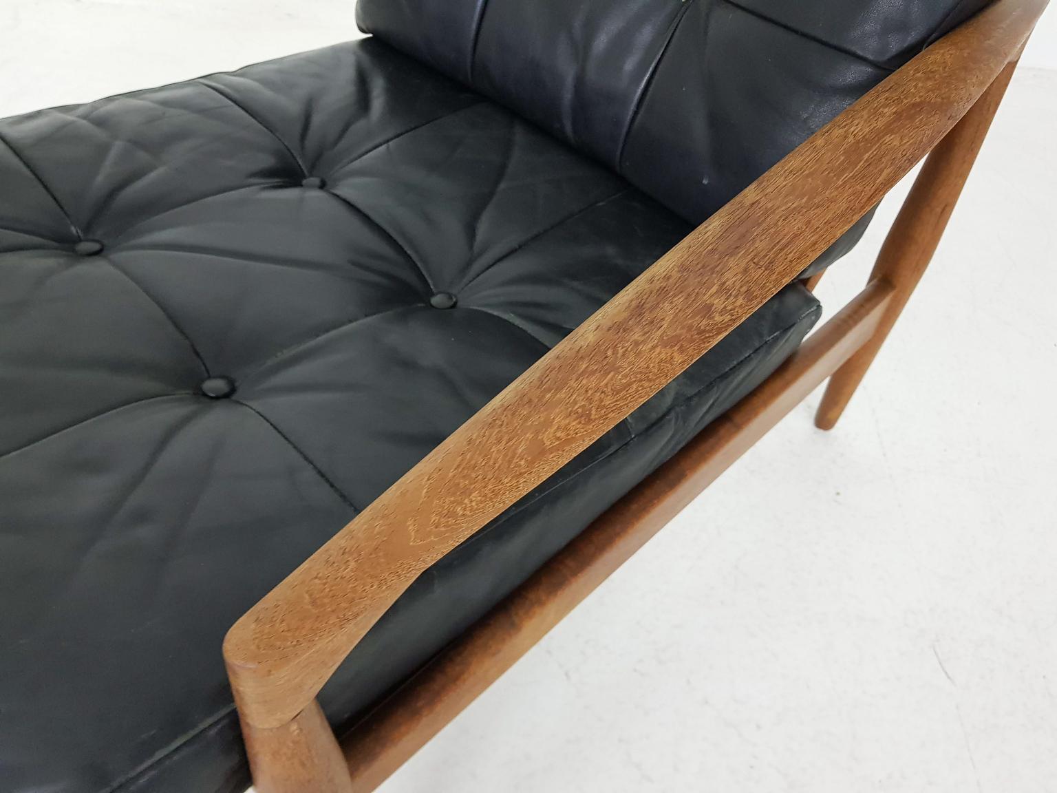 Leather Paper Knife Lounge Chair by Kai Kristiansen for Magnus Olesen Durup 1955 In Good Condition In Amsterdam, NL