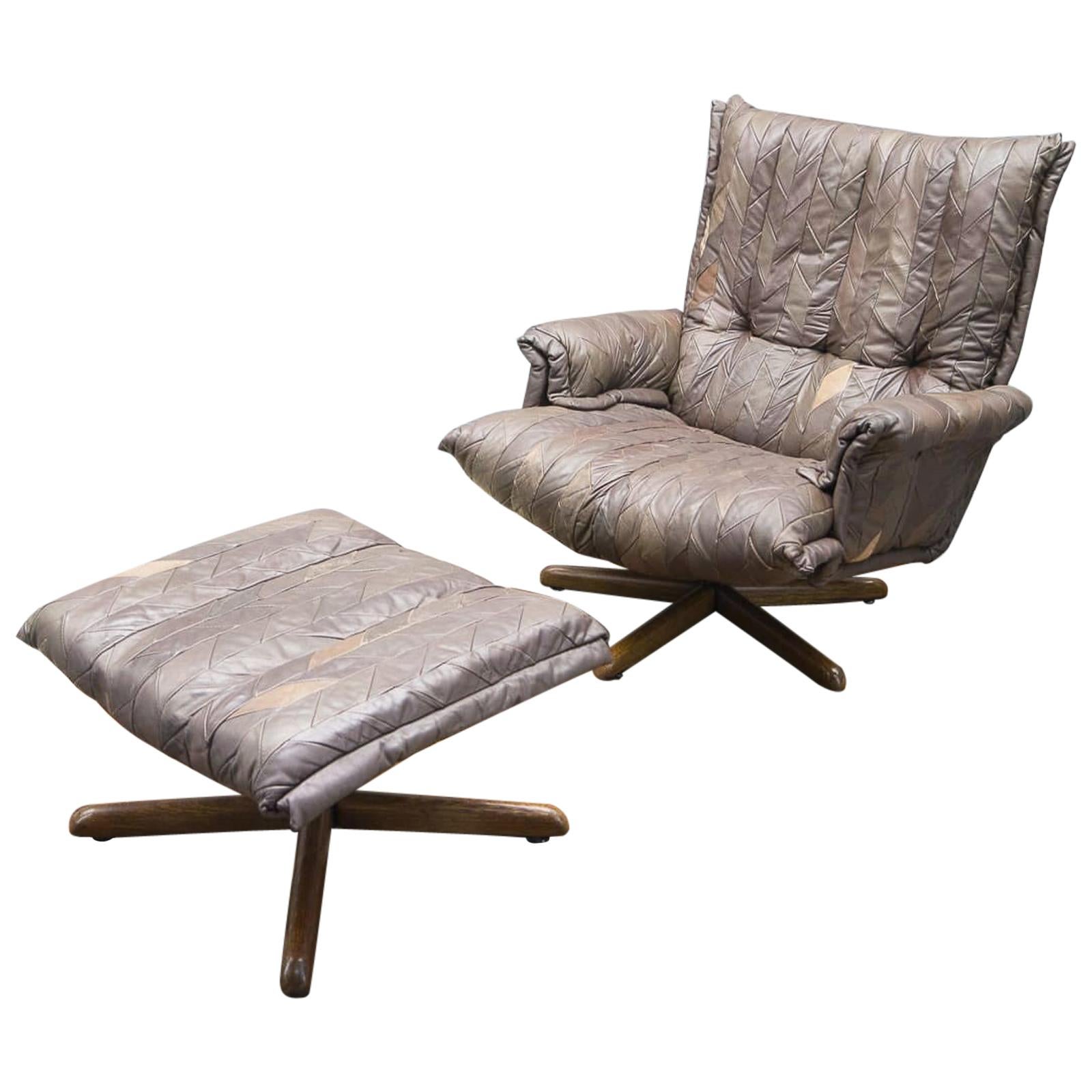 Leather Patchwork Armhair Cavaliere 
Ottoman, André Vandenbeuck for Stässle