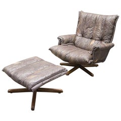Armhair Cavaliere & Ottoman en cuir patchwork, André Vandenbeuck pour Stässle