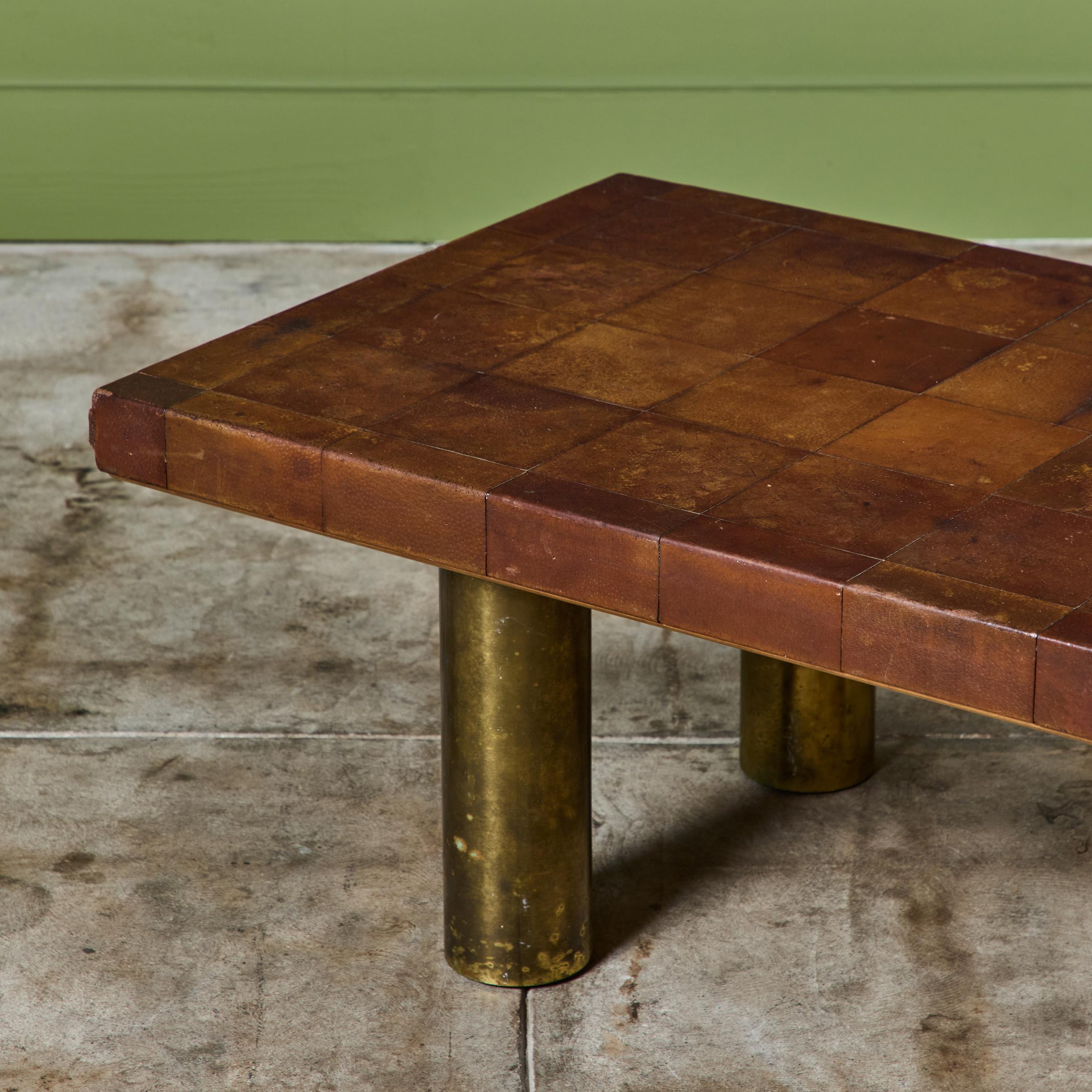Mid-Century Modern Bert England Leather Patchwork Coffee Table for Johnson Furniture