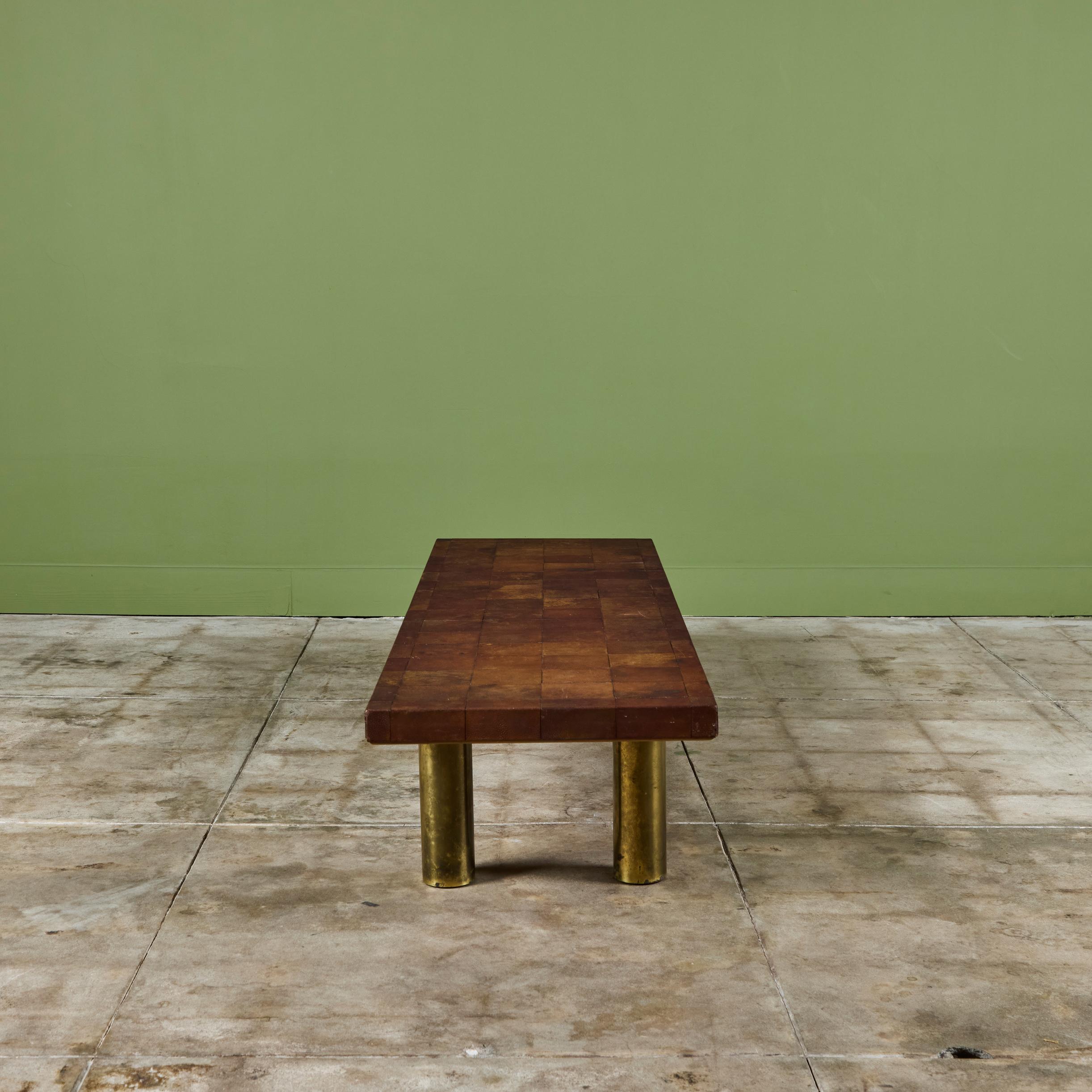 Bert England Leather Patchwork Coffee Table for Johnson Furniture In Good Condition In Los Angeles, CA