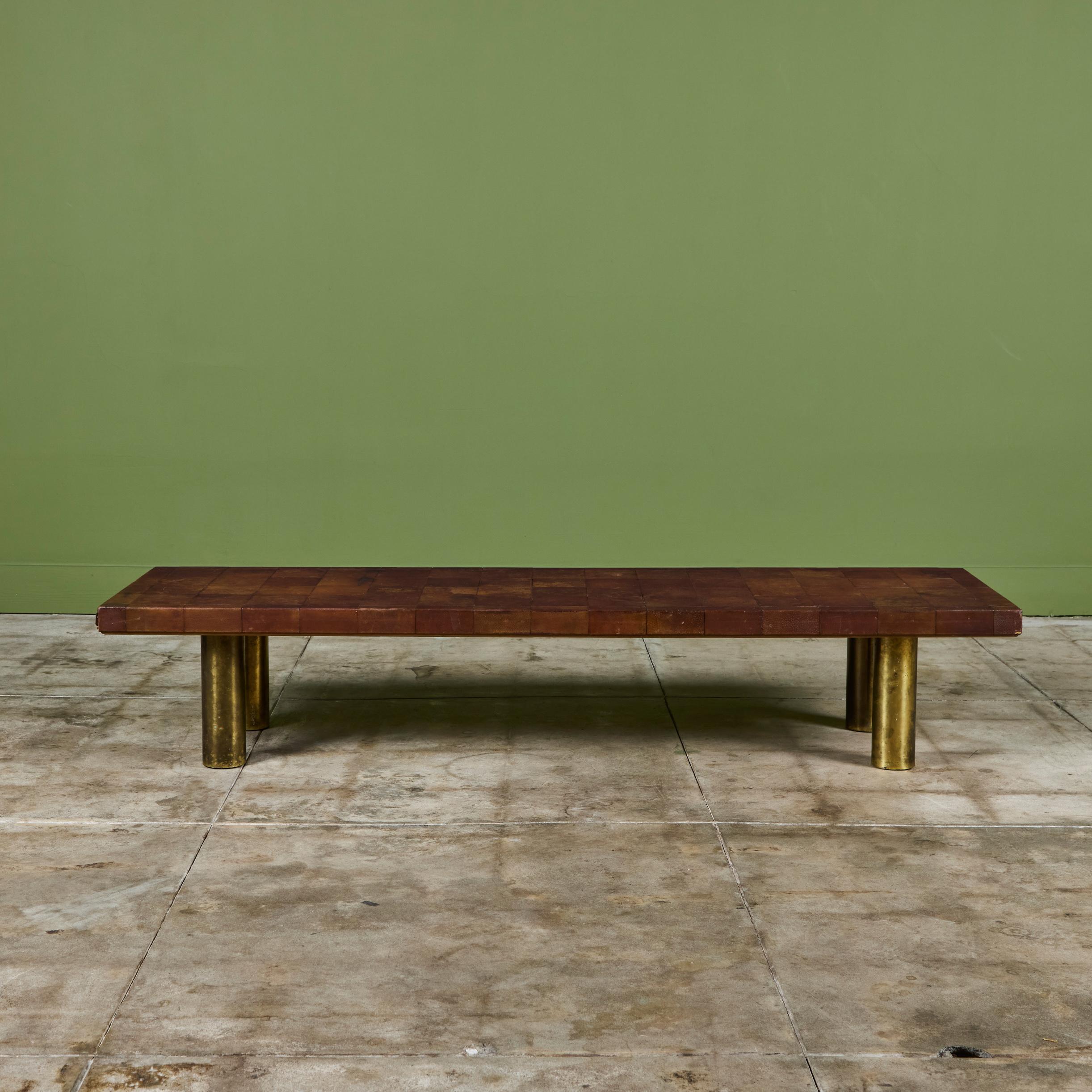 Brass Bert England Leather Patchwork Coffee Table for Johnson Furniture