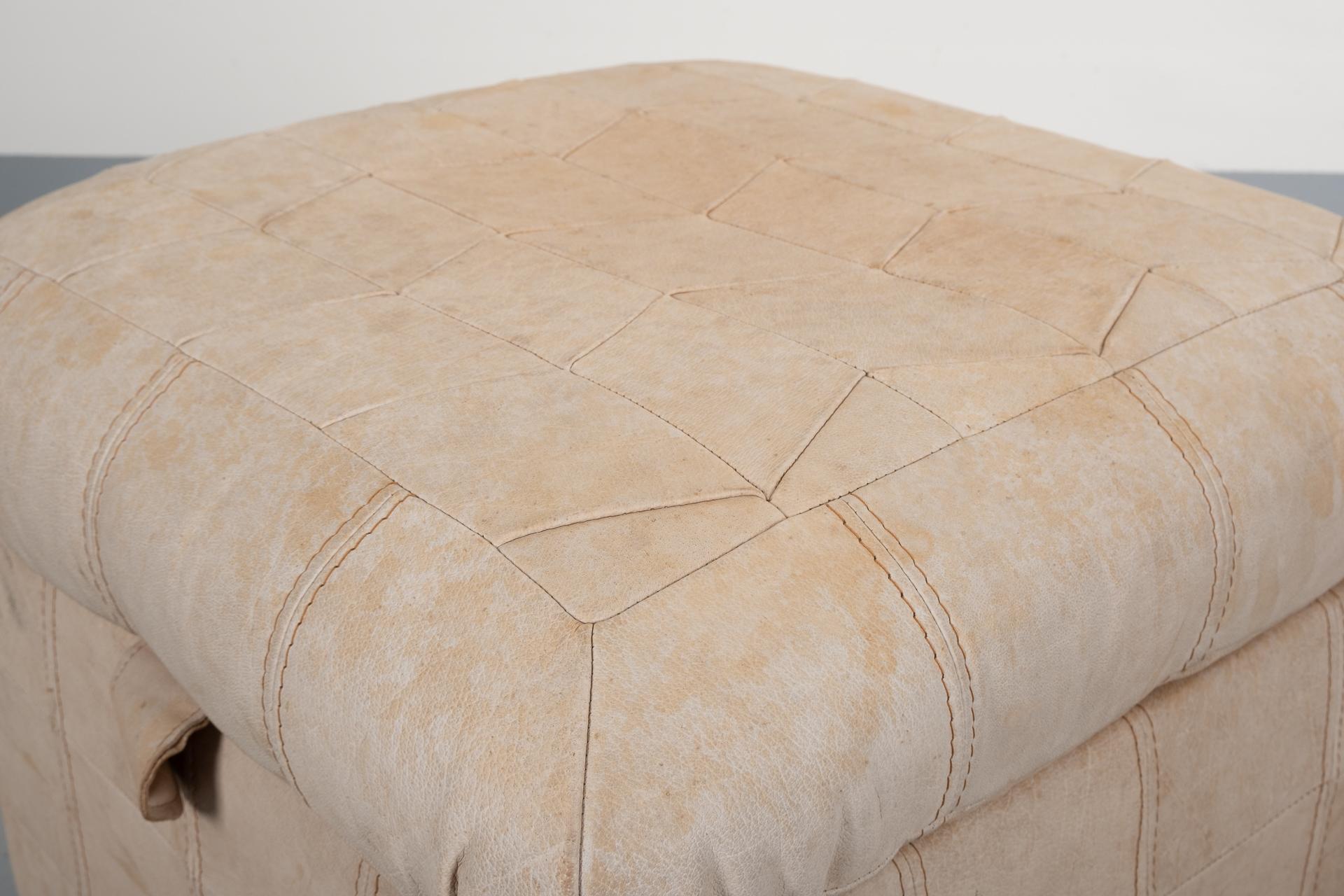 Mid-Century Modern Leather Patchwork Pouf, 1970s For Sale