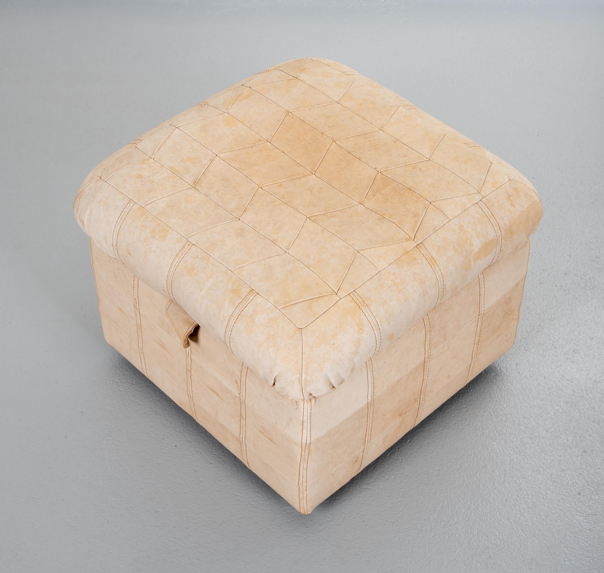 Swiss Leather Patchwork Pouf, 1970s For Sale