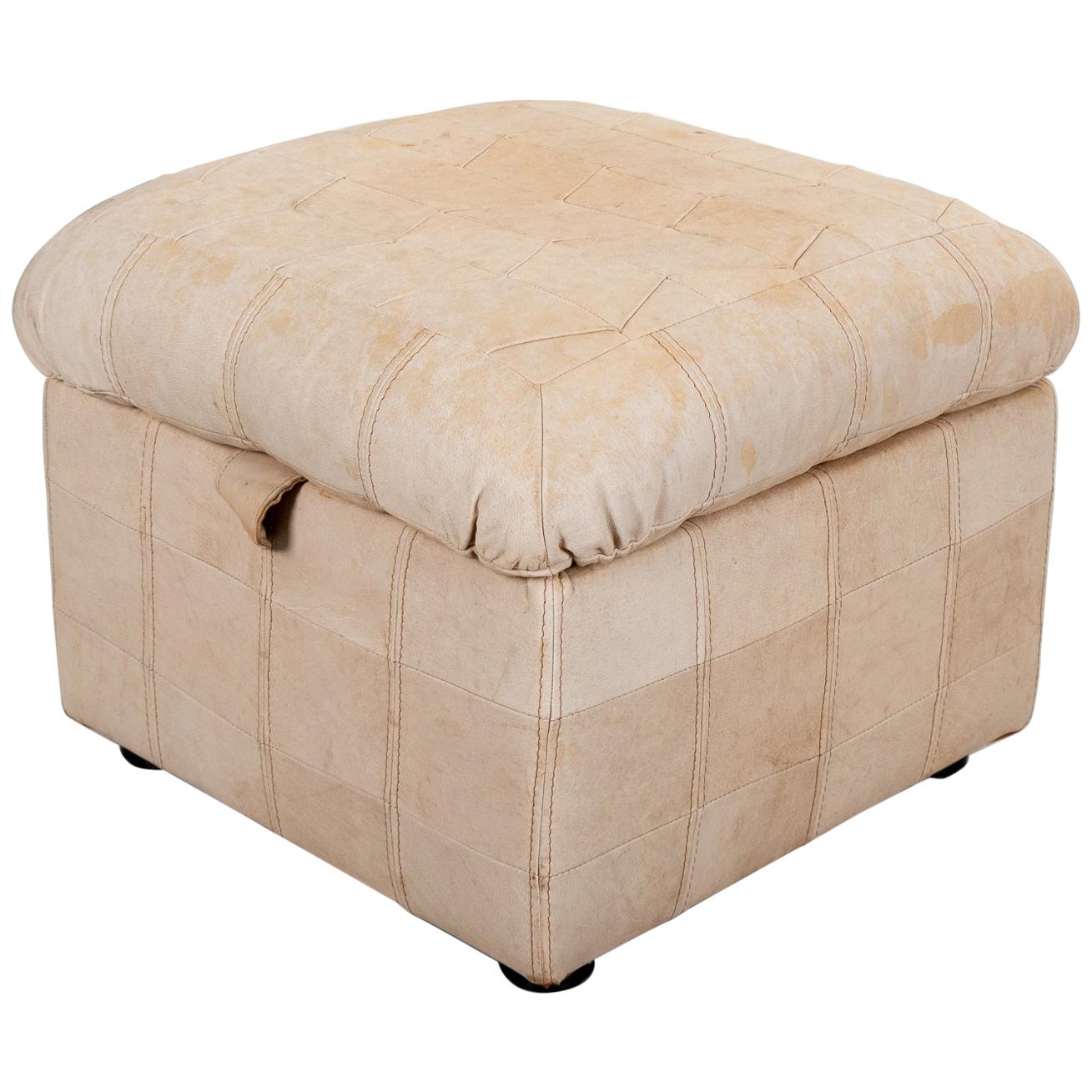 Leather Patchwork Pouf, 1970s For Sale