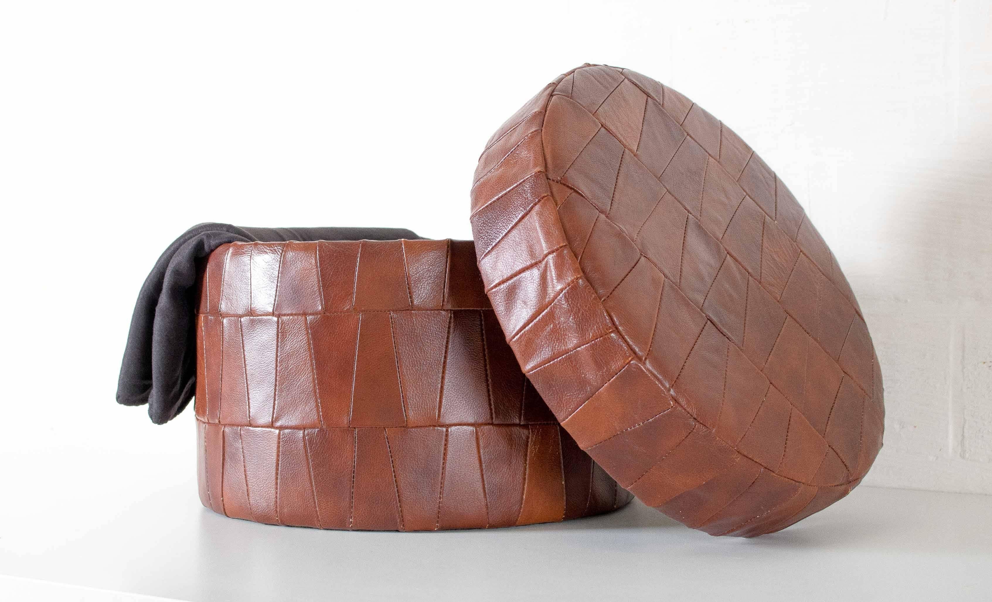 Mid-20th Century Leather Patchwork Pouf For Sale