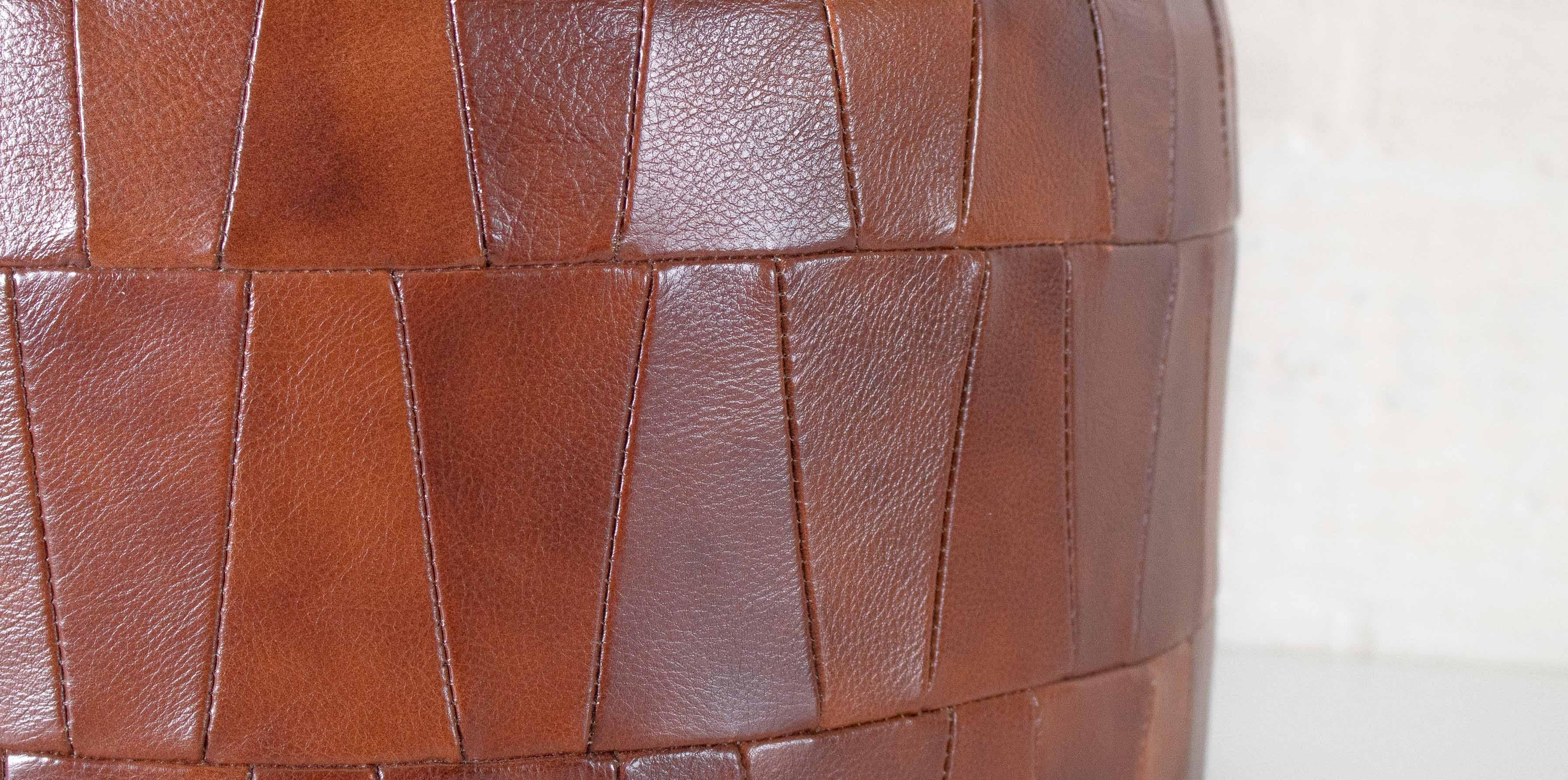 Leather Patchwork Pouf For Sale 1