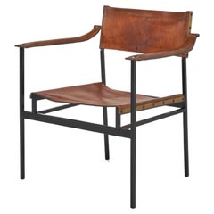 Vintage Leather patinated armchair made in France 1950s