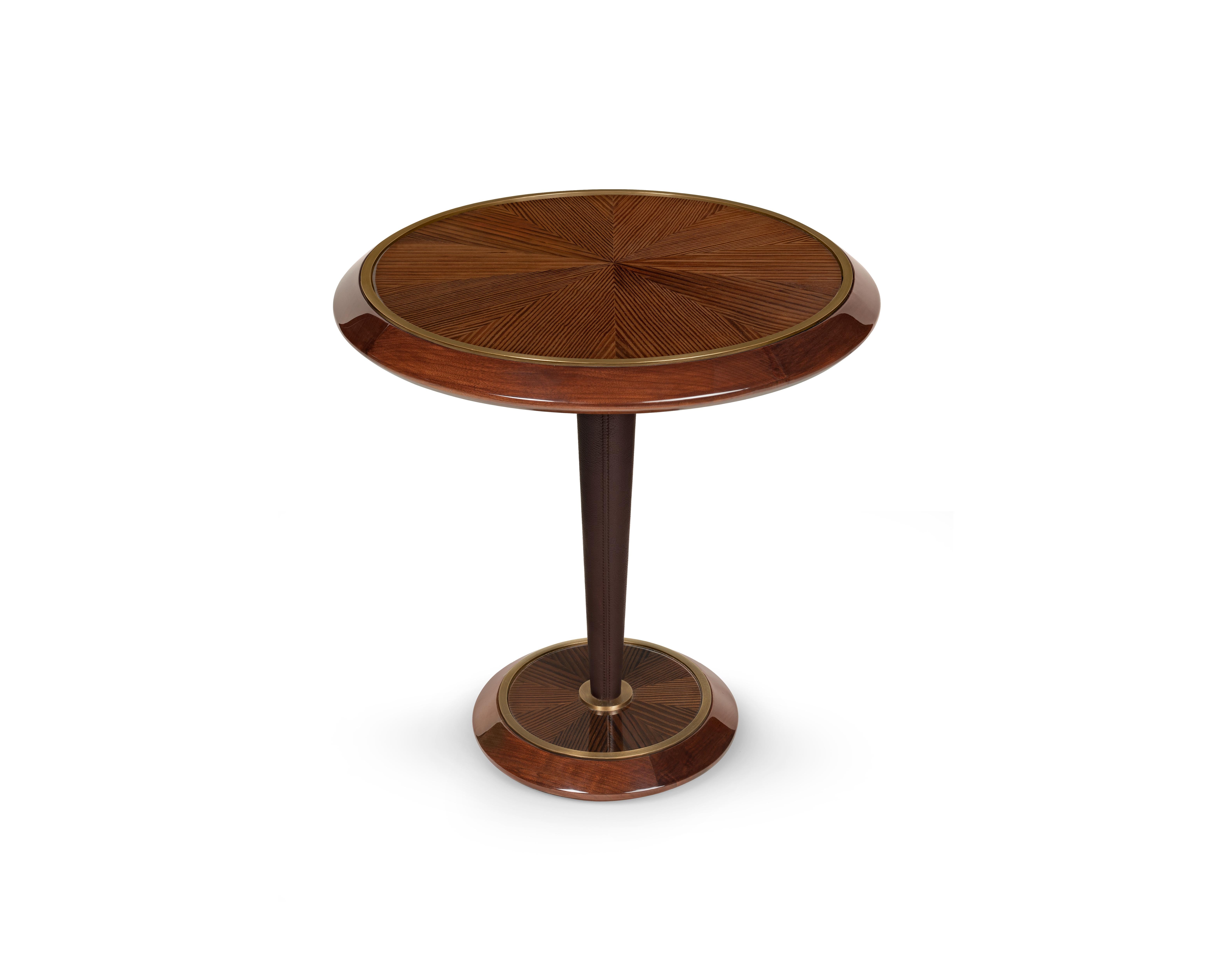Indian Leather Pedestal Leg Sura Side Table by Madheke For Sale