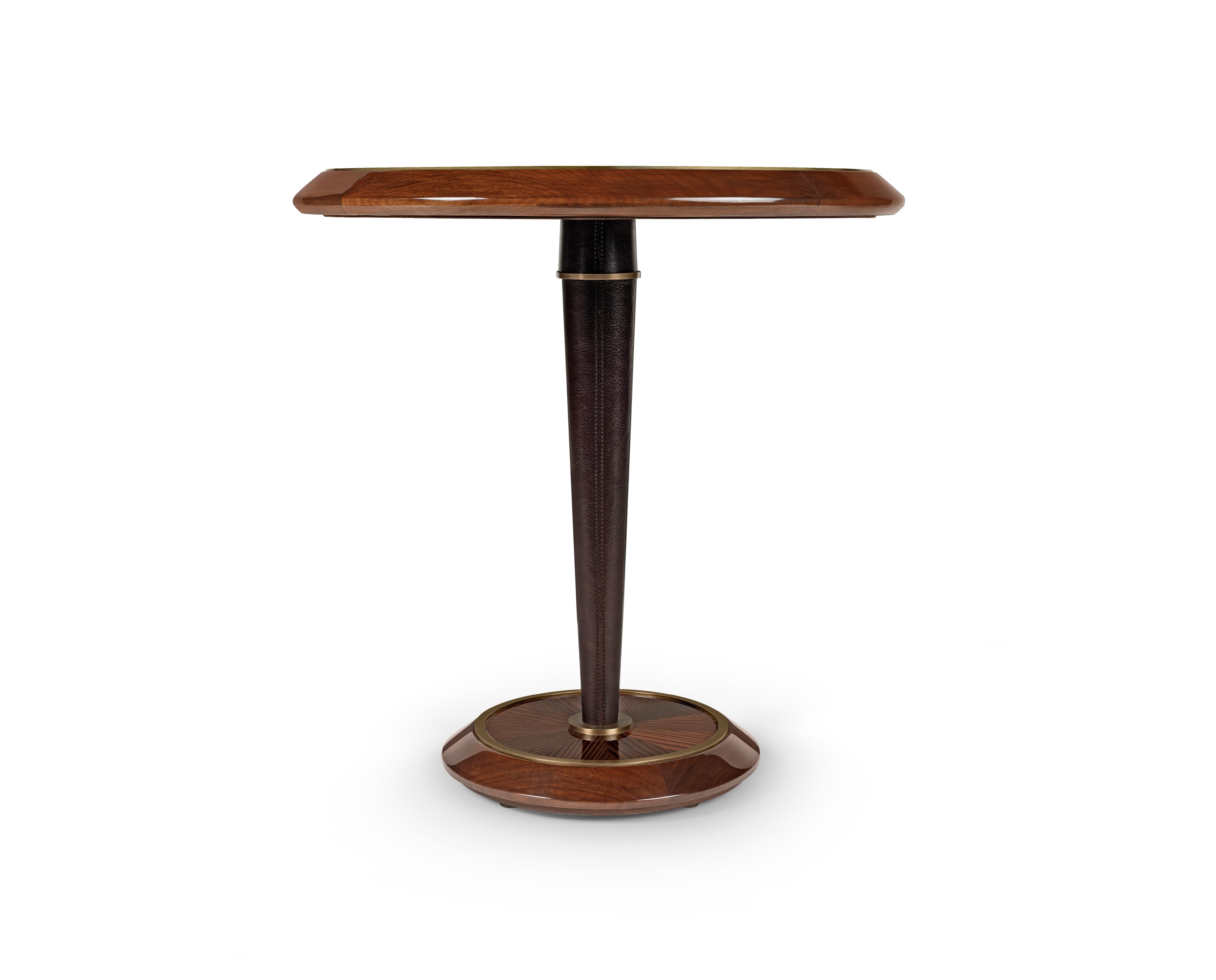Other Leather Pedestal Leg Sura Side Table by Madheke