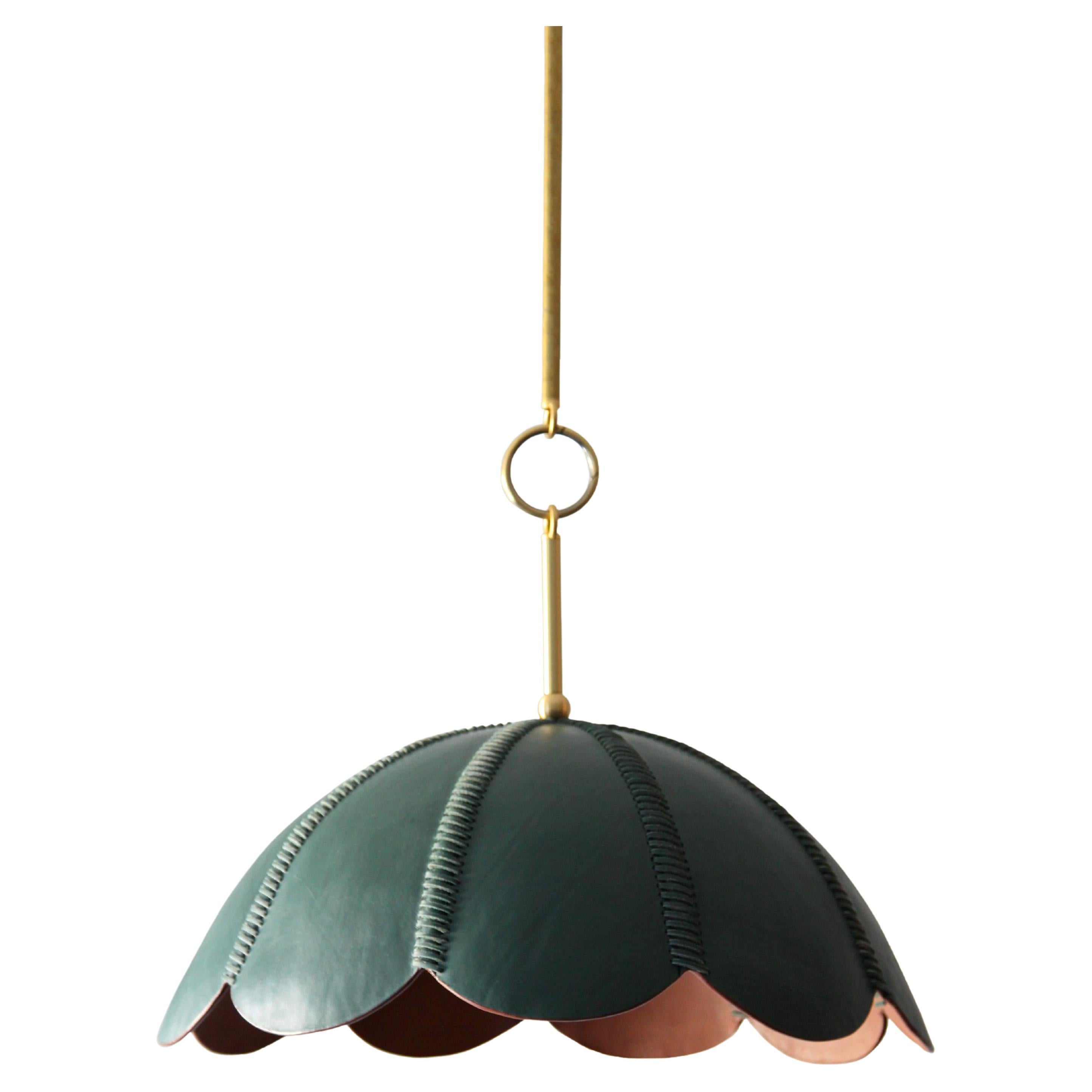 Leather Pendant Light, Emerald Green, Capa II, Saddle Lamp Collection For Sale