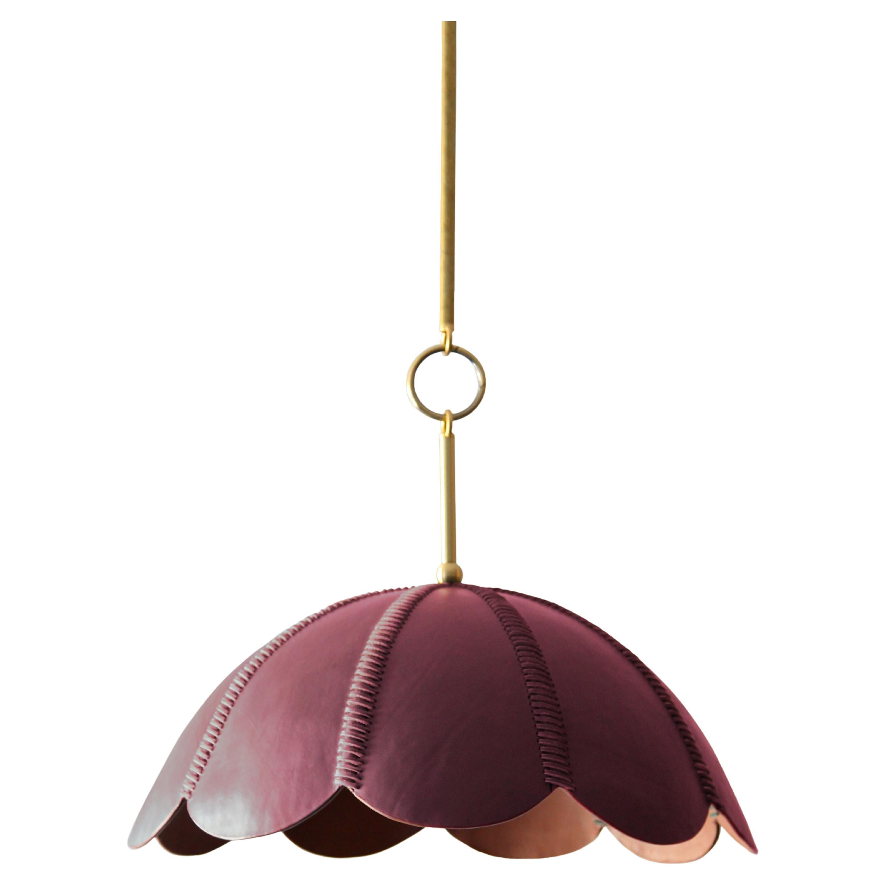Leather Pendant Light in Berry, Capa II, Talabartero Collection Saddle Lamp For Sale