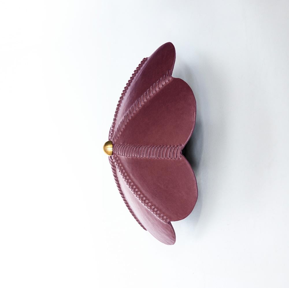 Mid-Century Modern Leather Sconce Light in Berry, Noma, Talabartero Collection Saddle Lamp For Sale