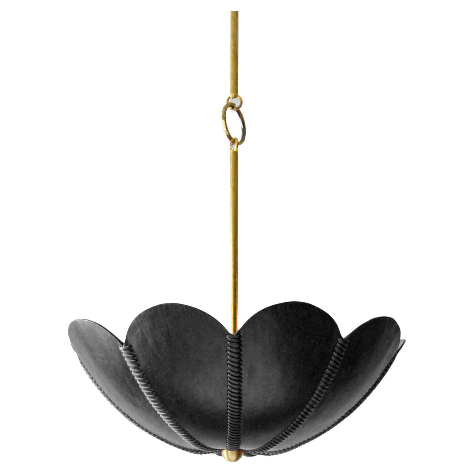 Leather Pendant Light in Black, Capa, Talabartero Collection Saddle Lamp For Sale