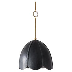 Leather Pendant Light in Black, Doma, Talabartero Saddle Lamp Collection