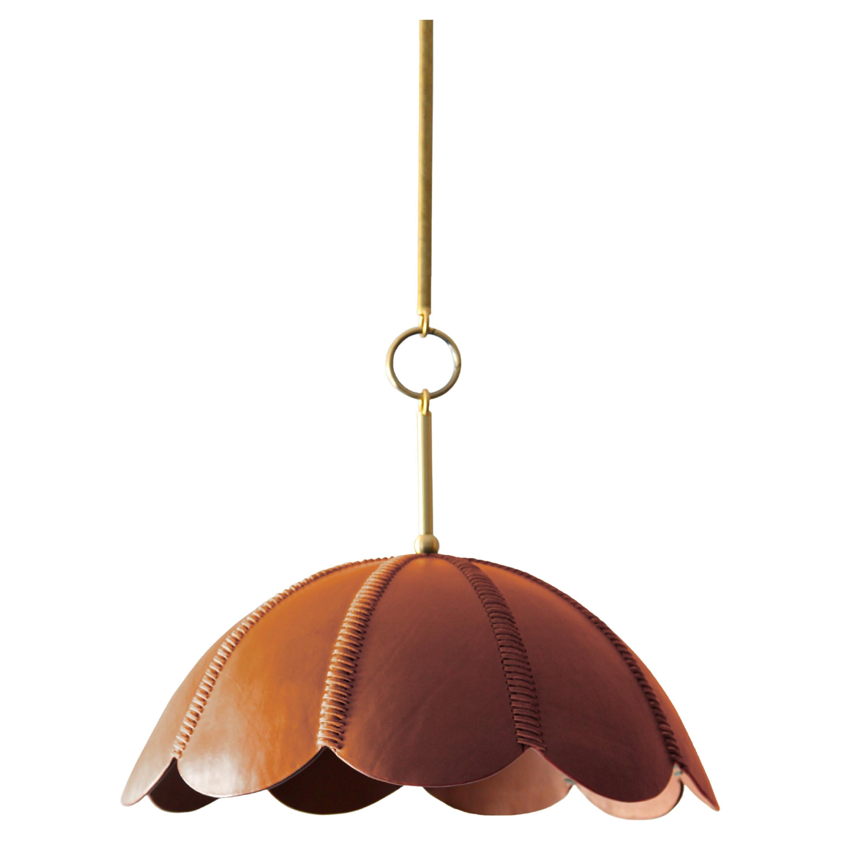 Leather Pendant Light in Camel, Capa II, Talabartero Collection Saddle Lamp For Sale