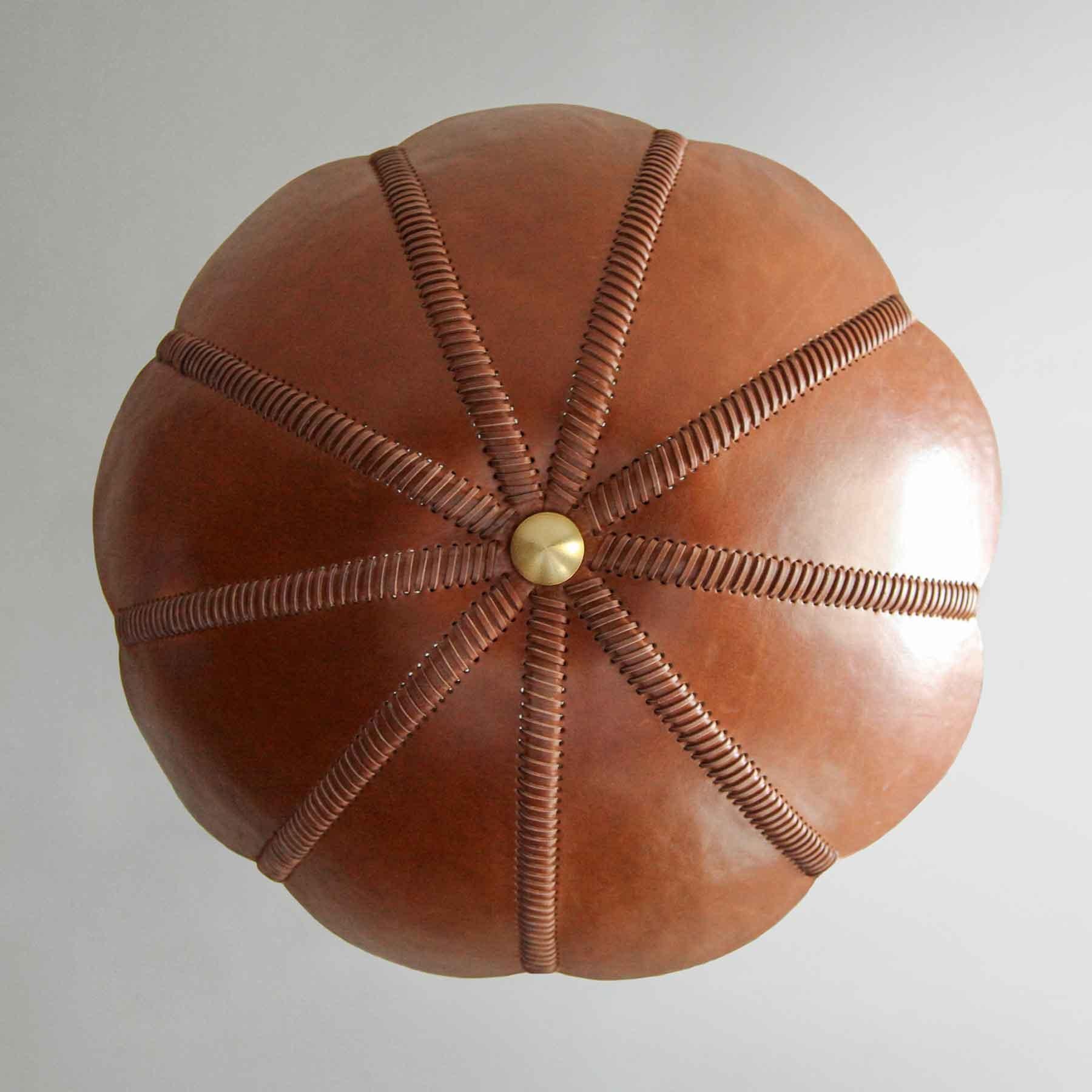Colombian Leather Pendant Light in Camel, Capa, Talabartero Collection Saddle Lamp For Sale