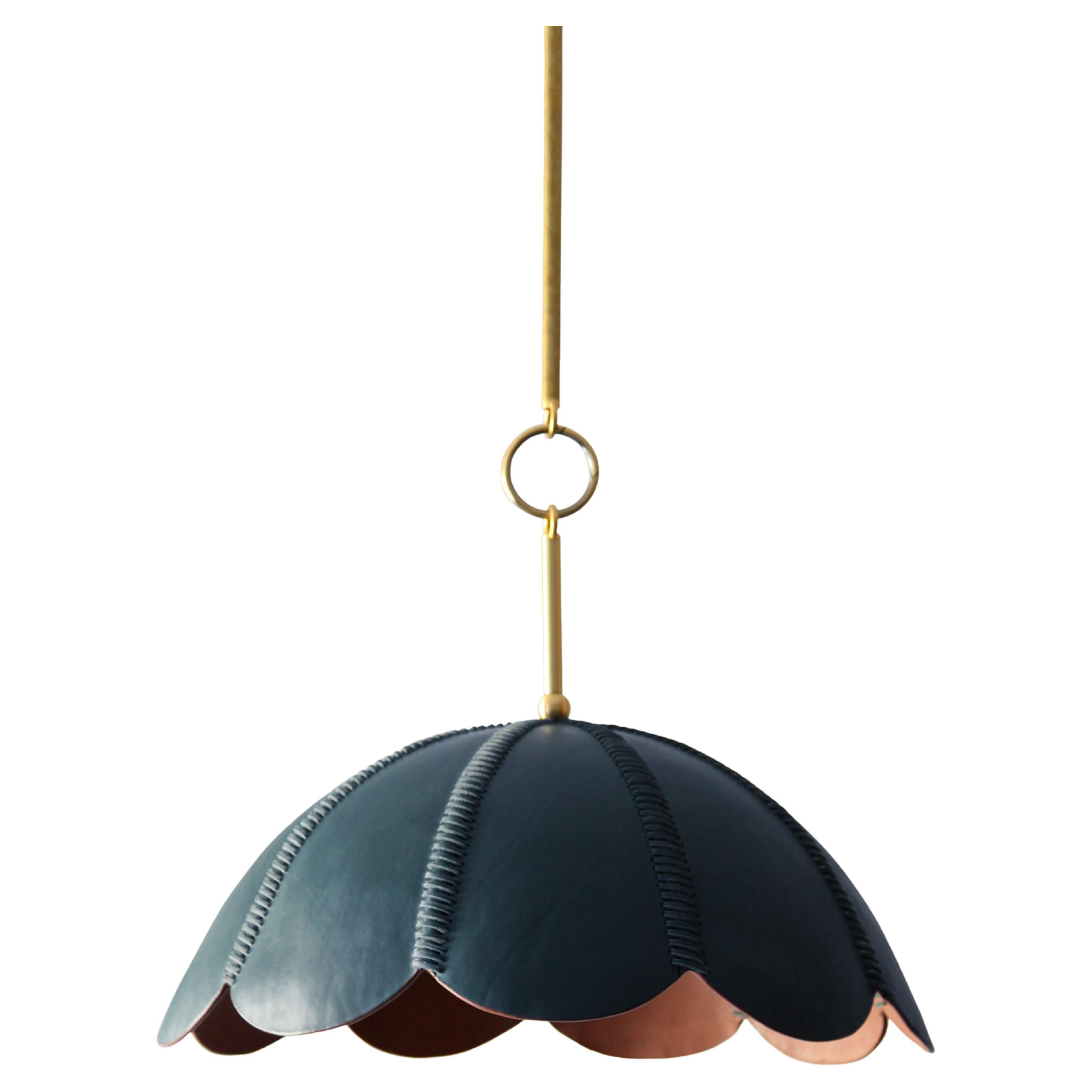 Leather Pendant Light in Cobalt, Capa II, Talabartero Collection Saddle Lamp For Sale