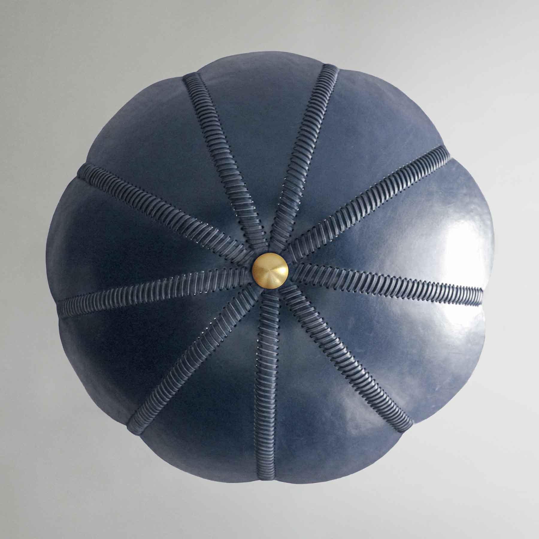 Mid-Century Modern Leather Pendant Light in Cobalt, Capa, Talabartero Collection Saddle Lamp For Sale