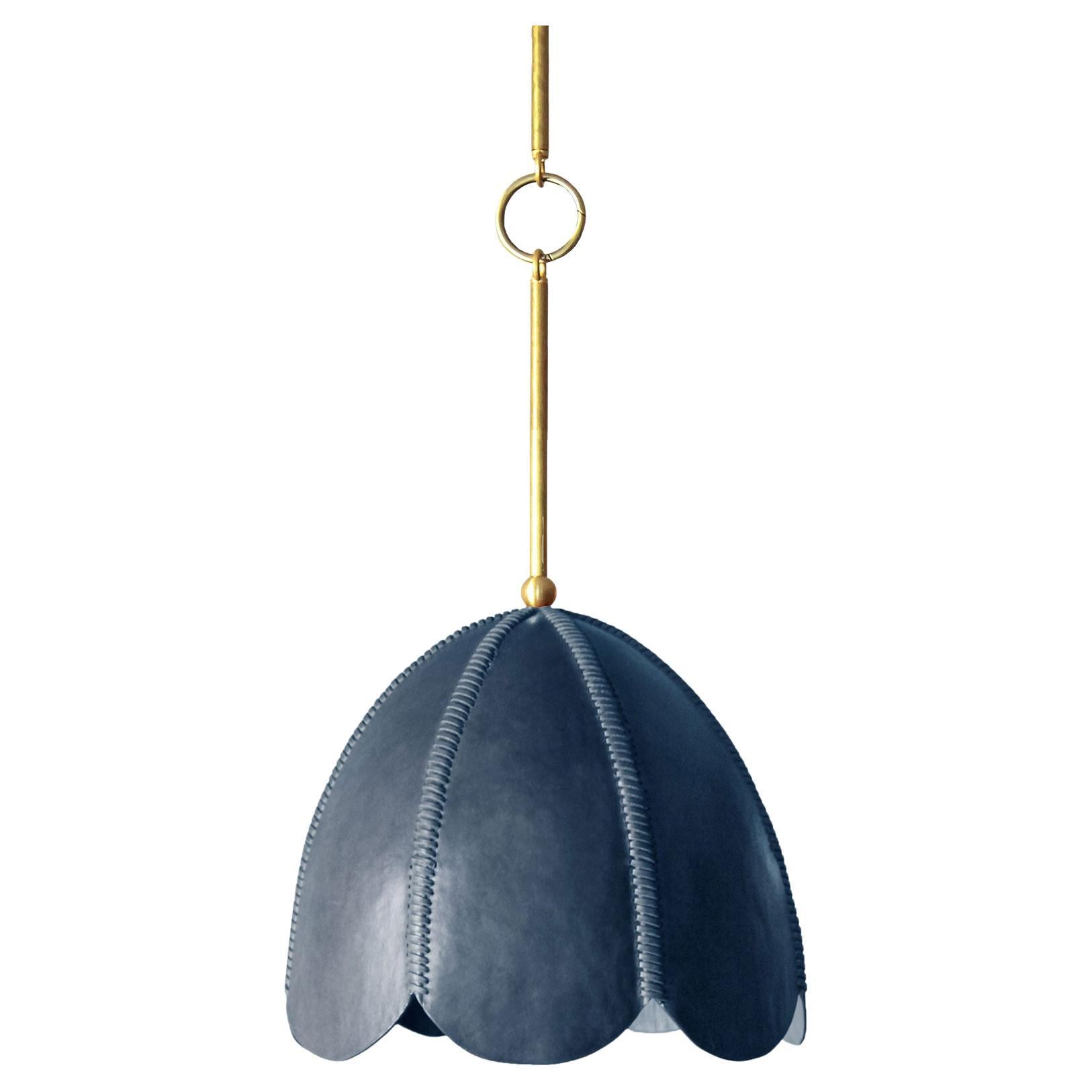 Leather Pendant Light in Cobalt, Doma, Talabartero Collection Saddle Lamp