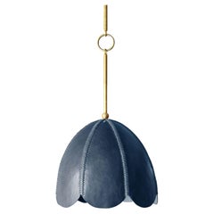 Leather Pendant Light in Cobalt, Doma, Talabartero Saddle Lamp Collection