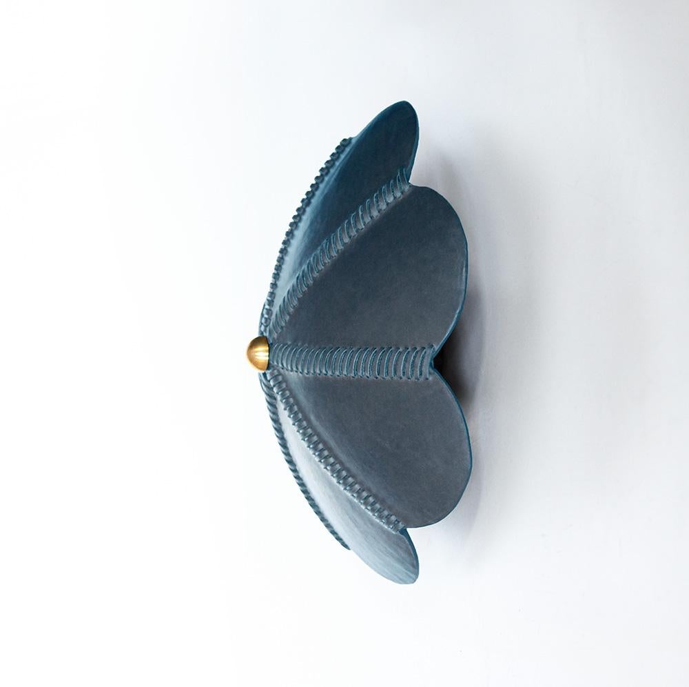 Colombian Leather Sconce Light in Cobalt, Noma, Talabartero Collection Saddle Lamp For Sale