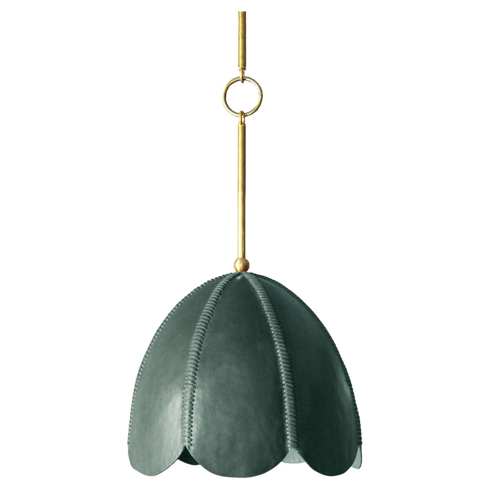 Leather Pendant Light in Emerald Green, Doma, Talabartero Saddle Lamp Collection