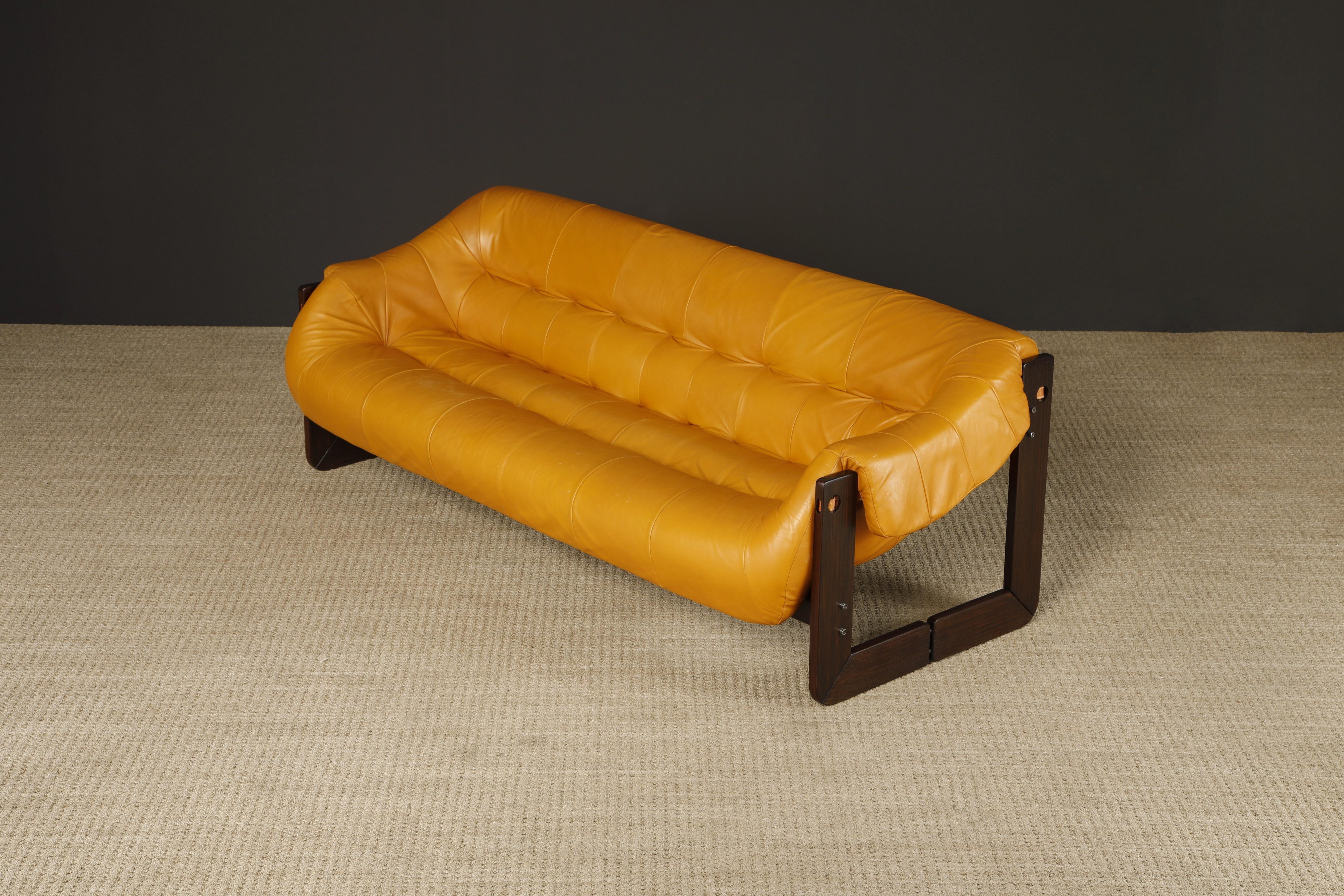 Leather Percival Lafer 'MP-97' Rosewood Three-Seat Sofa, Brazil, c. 1970, Signed For Sale 1