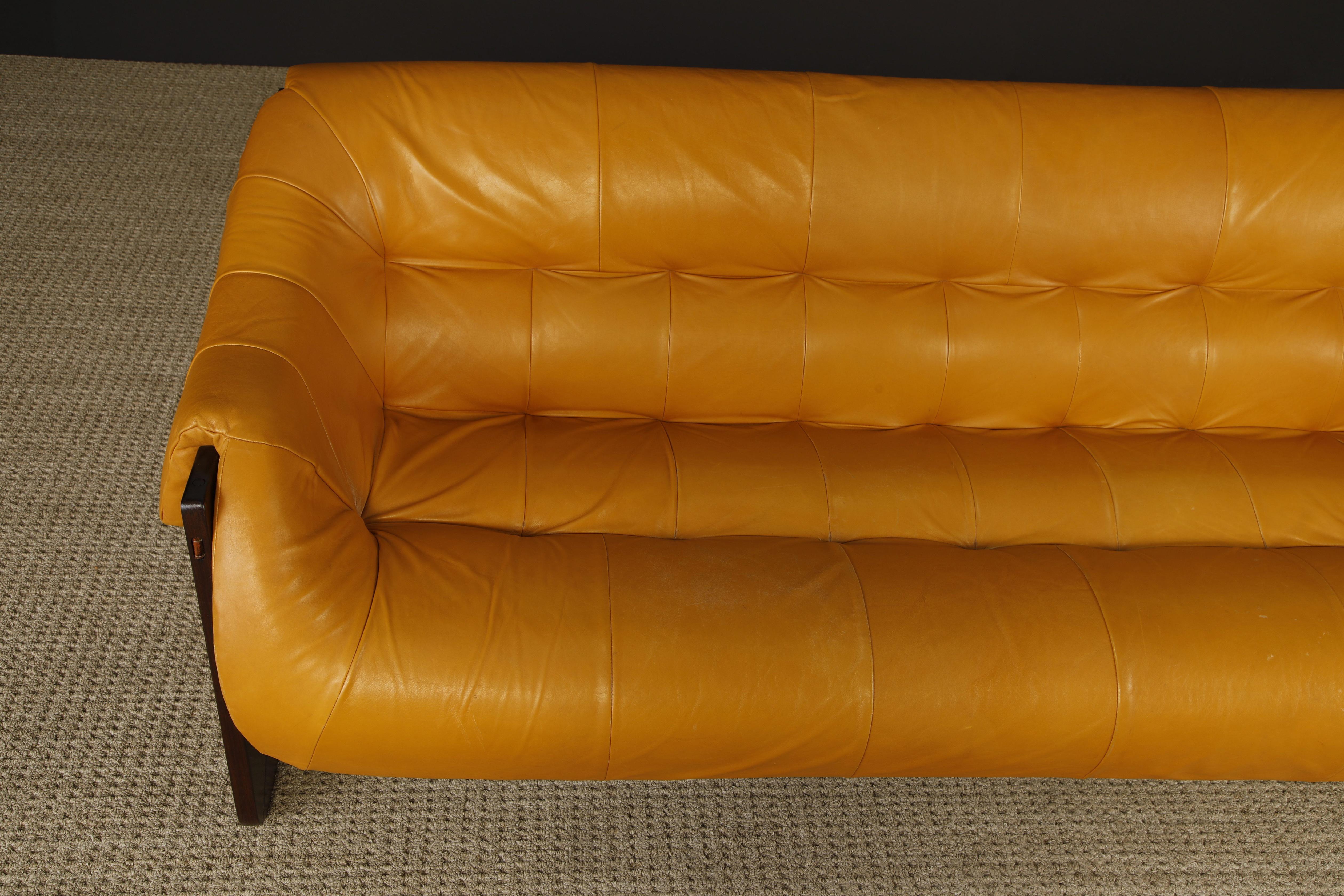 Leather Percival Lafer 'MP-97' Rosewood Three-Seat Sofa, Brazil, c. 1970, Signed For Sale 2
