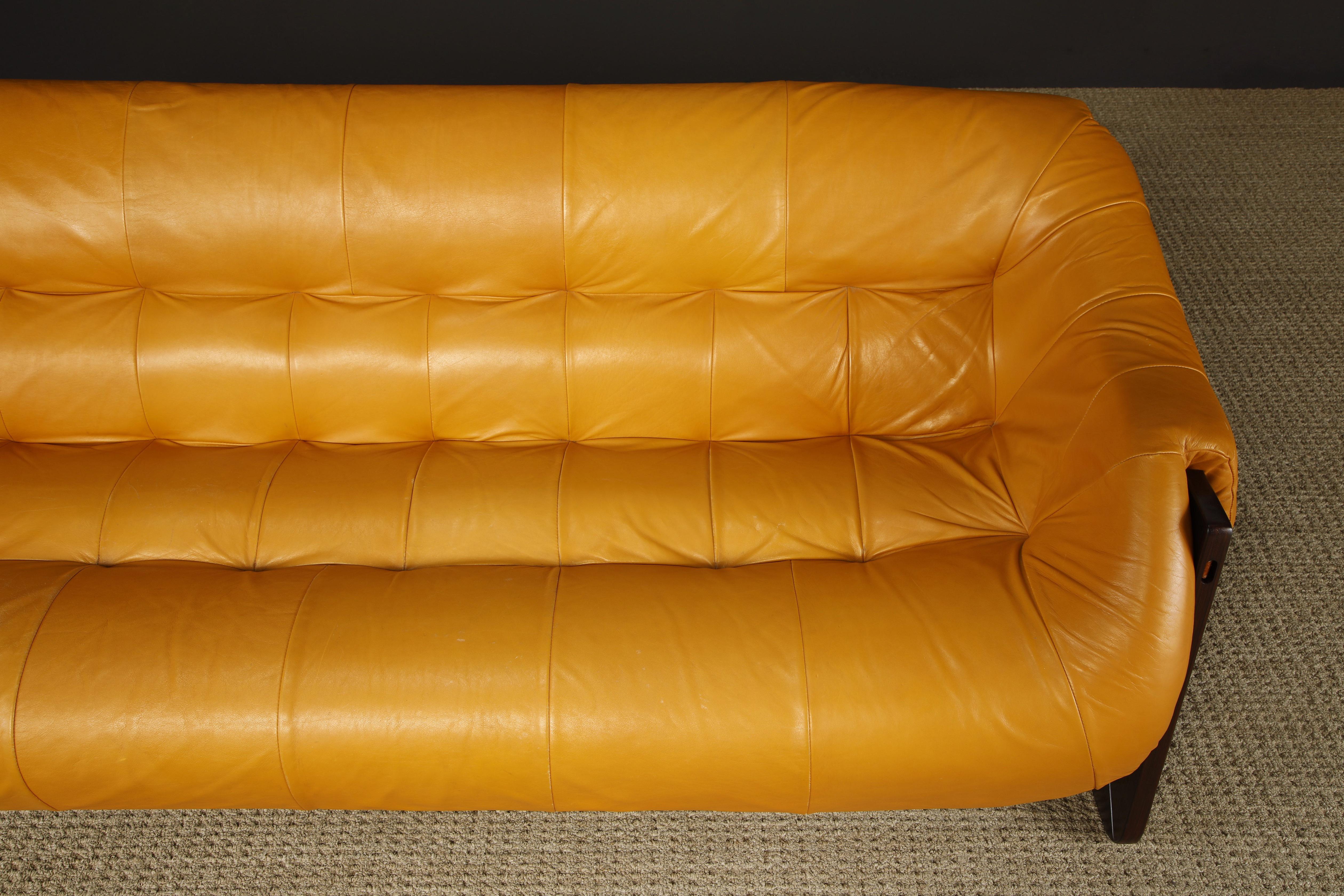 Leather Percival Lafer 'MP-97' Rosewood Three-Seat Sofa, Brazil, c. 1970, Signed For Sale 3