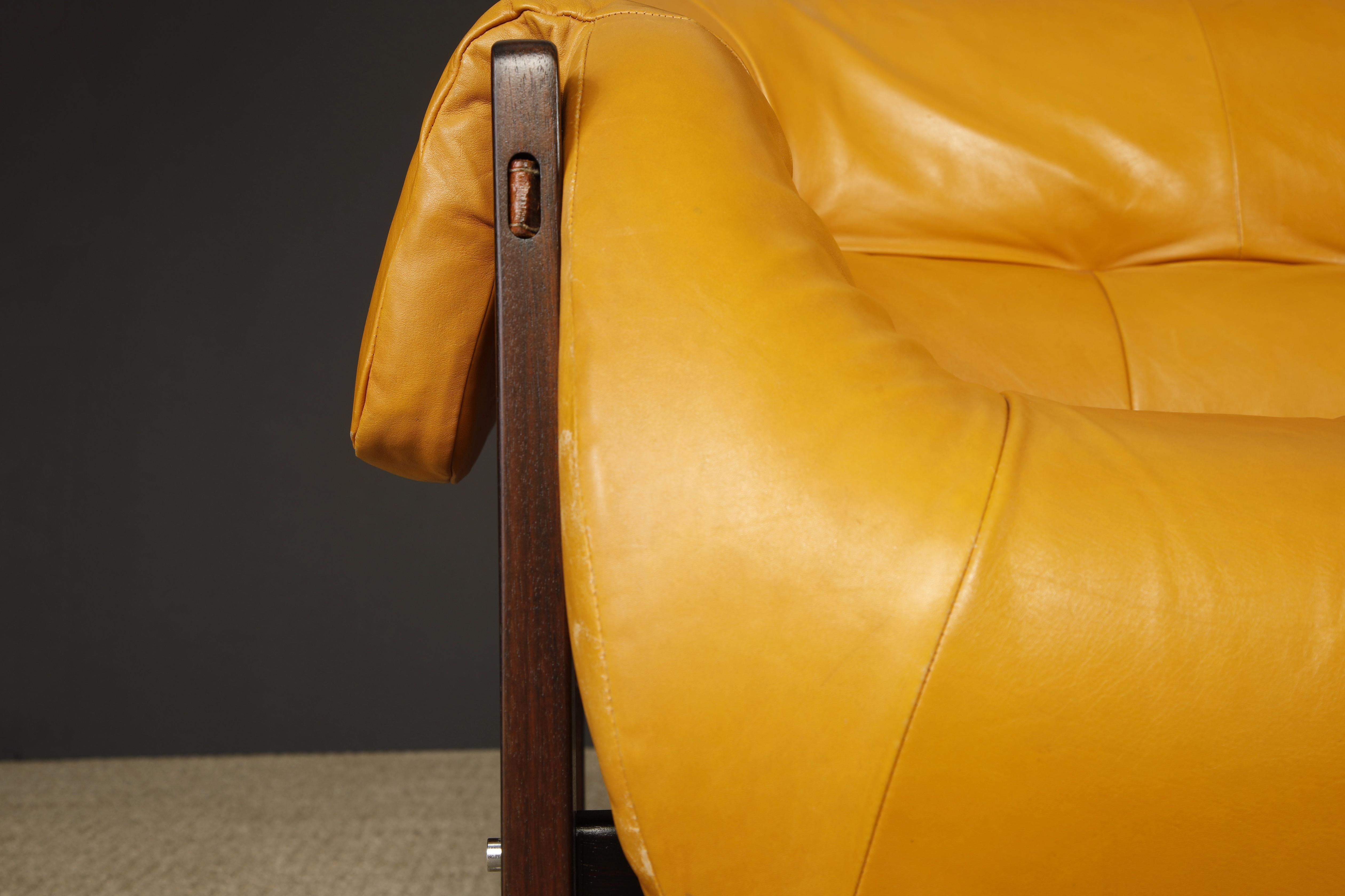 Leather Percival Lafer 'MP-97' Rosewood Three-Seat Sofa, Brazil, c. 1970, Signed For Sale 4