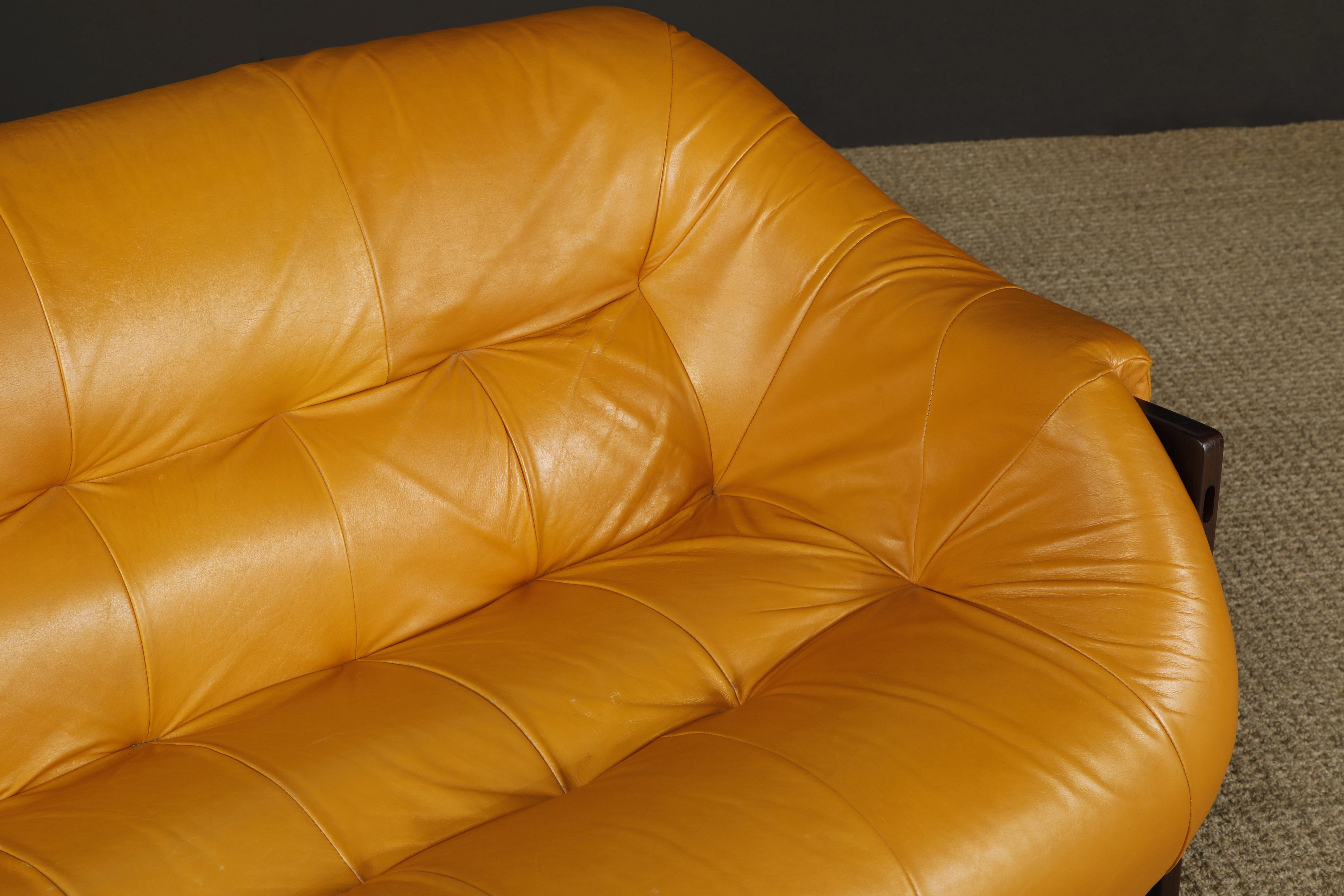 Leather Percival Lafer 'MP-97' Rosewood Three-Seat Sofa, Brazil, c. 1970, Signed For Sale 6