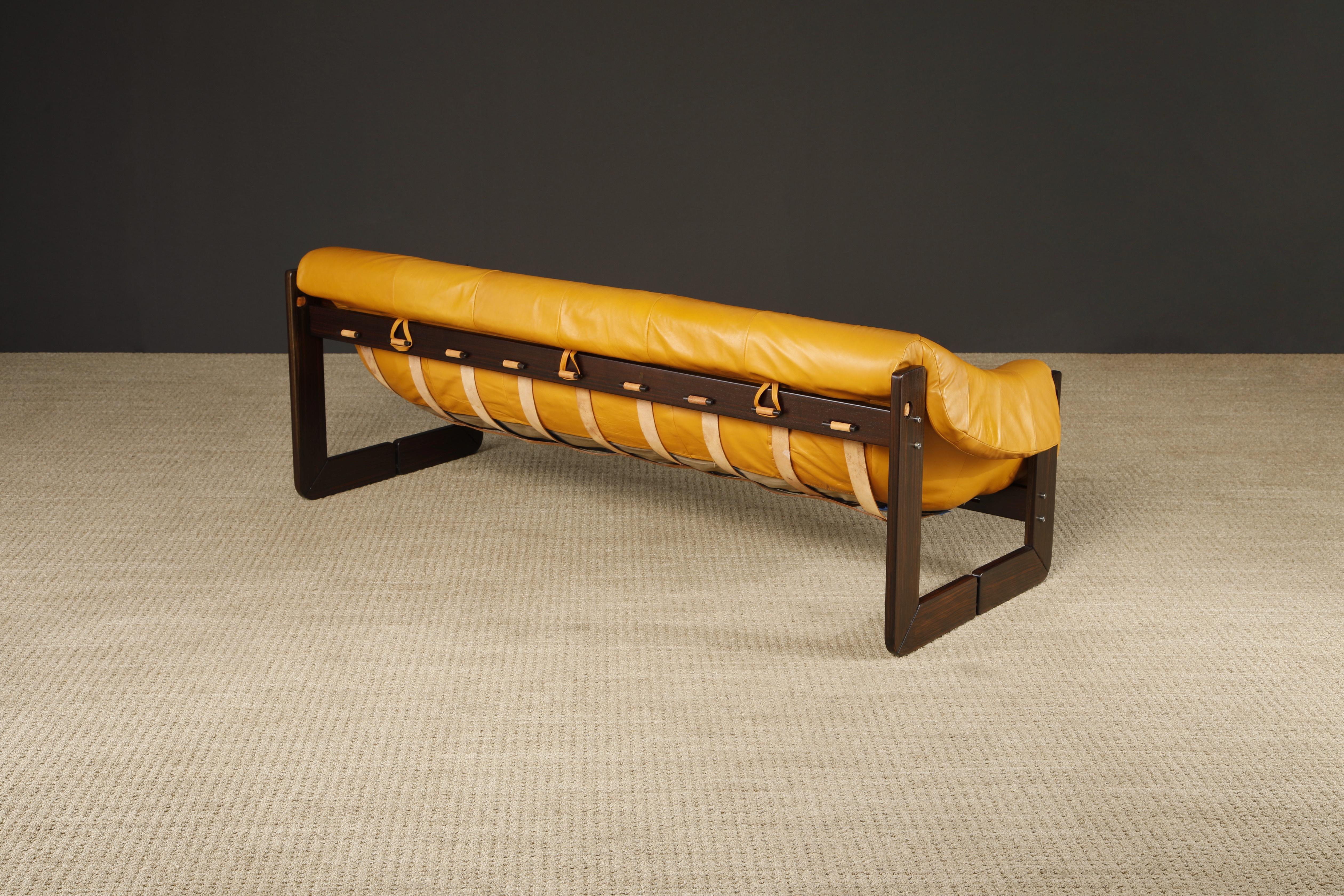 Mid-Century Modern Leather Percival Lafer 'MP-97' Rosewood Three-Seat Sofa, Brazil, c. 1970, Signed For Sale