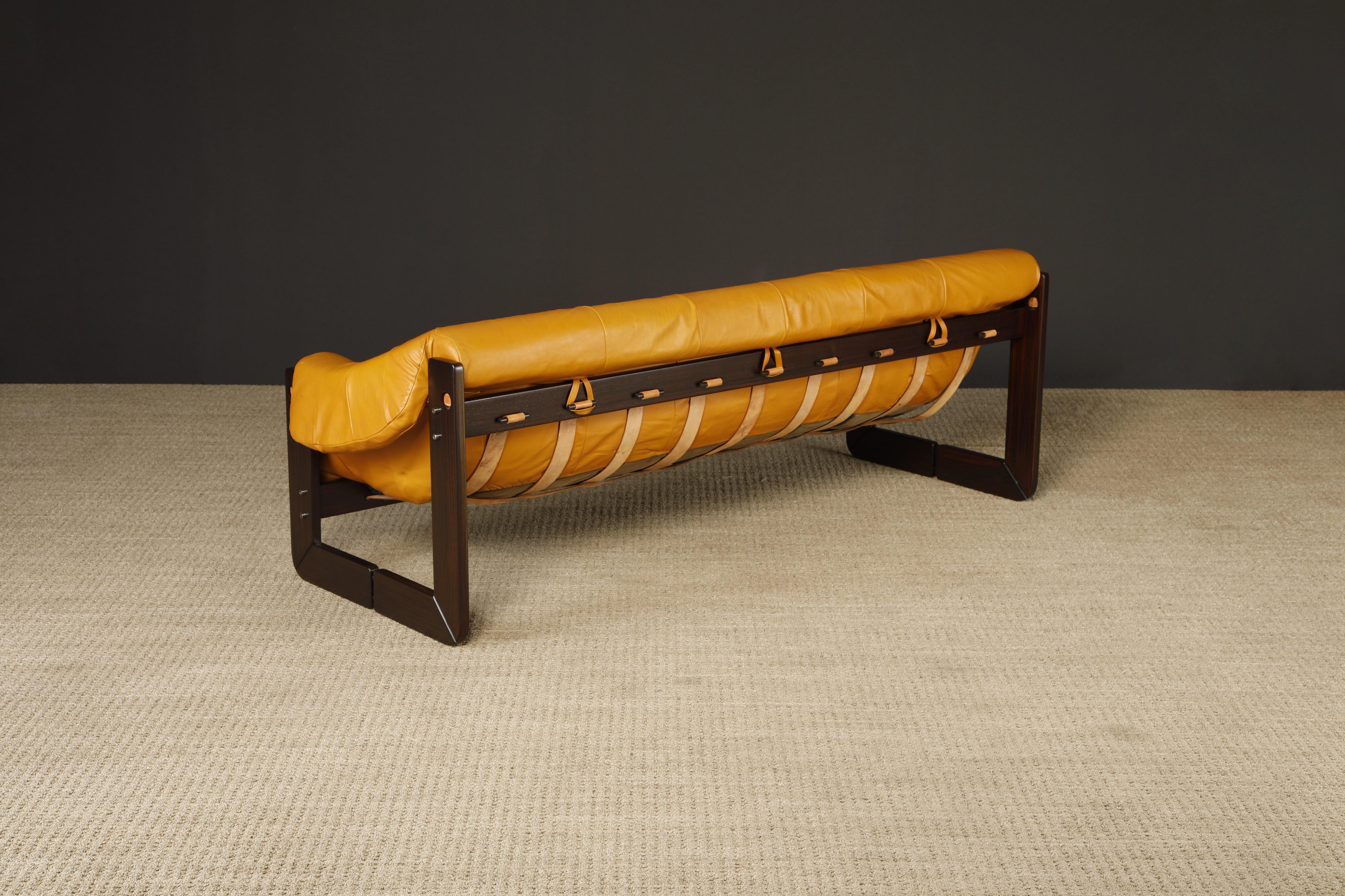 Brazilian Leather Percival Lafer 'MP-97' Rosewood Three-Seat Sofa, Brazil, c. 1970, Signed For Sale