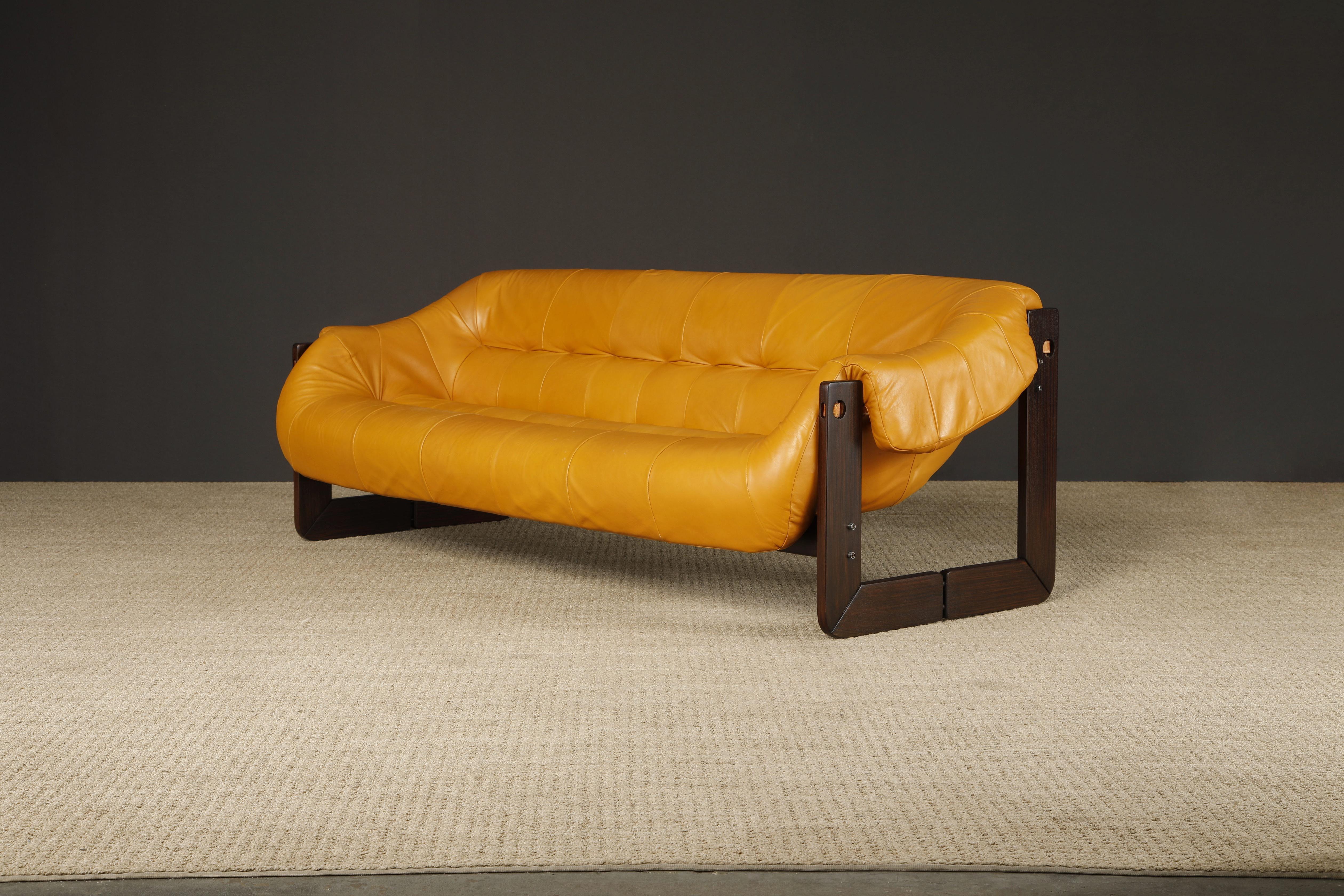 Late 20th Century Leather Percival Lafer 'MP-97' Rosewood Three-Seat Sofa, Brazil, c. 1970, Signed For Sale