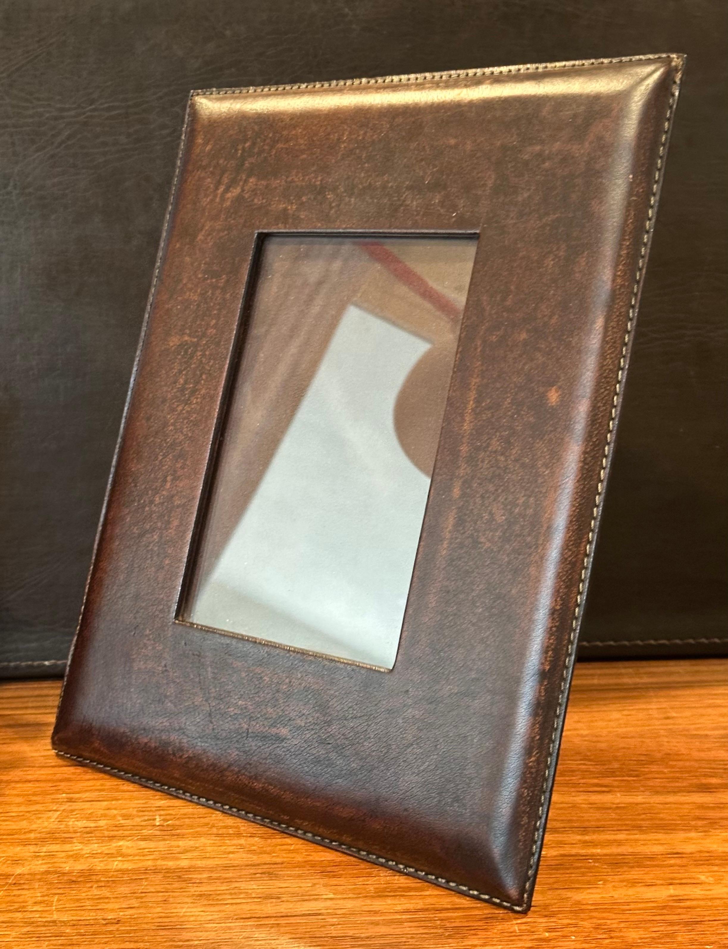 Contemporary Leather Picture Frame in the Style of Ralph Lauren For Sale