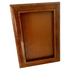 Vintage Leather Picture Frame with Gold Accent in the Style of Ralph Lauren