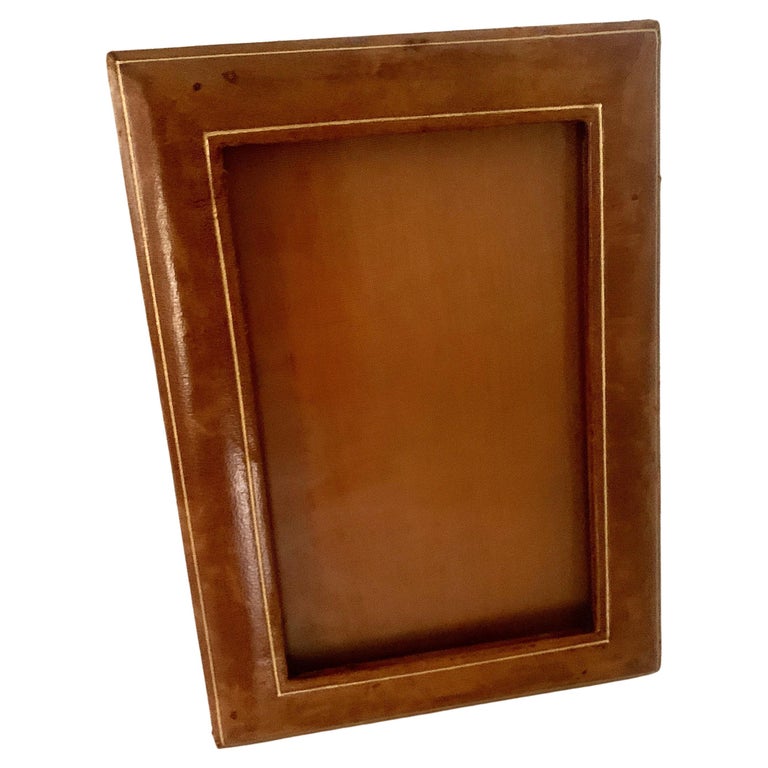 Leather Picture Frame with Gold Accent in the Style of Ralph Lauren at  1stDibs