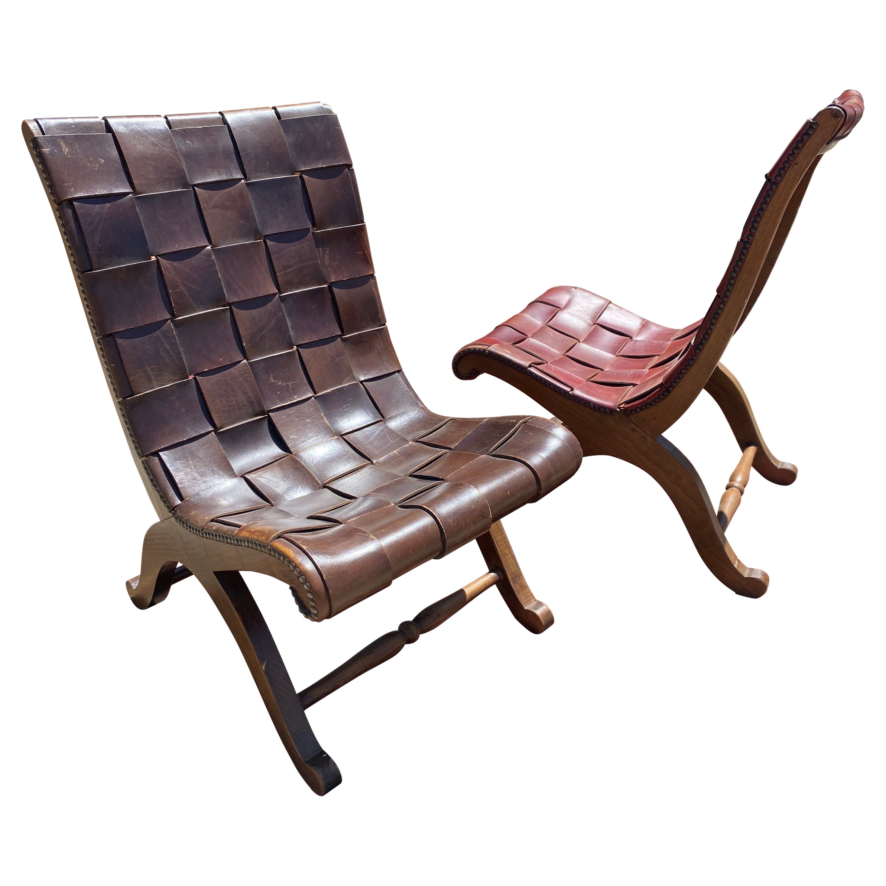 Chaises à pantoufles en cuir Pierre Lottier, Espagne, vers 1950