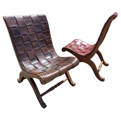 Chaises à pantoufles en cuir Pierre Lottier, Espagne, vers 1950