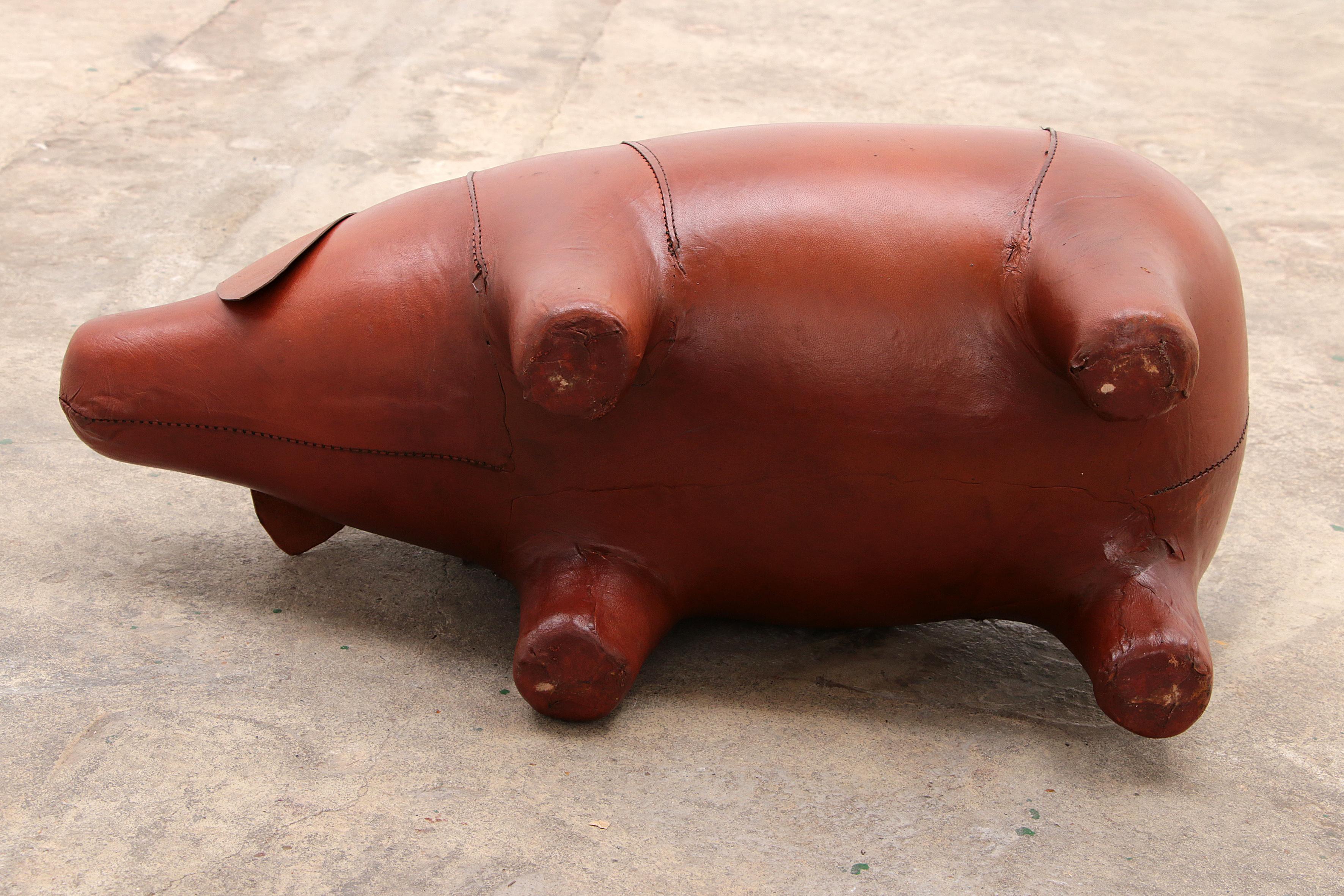 Leather Pig in the Style of Dimitri Omersa Footstool, 1970 For Sale 4