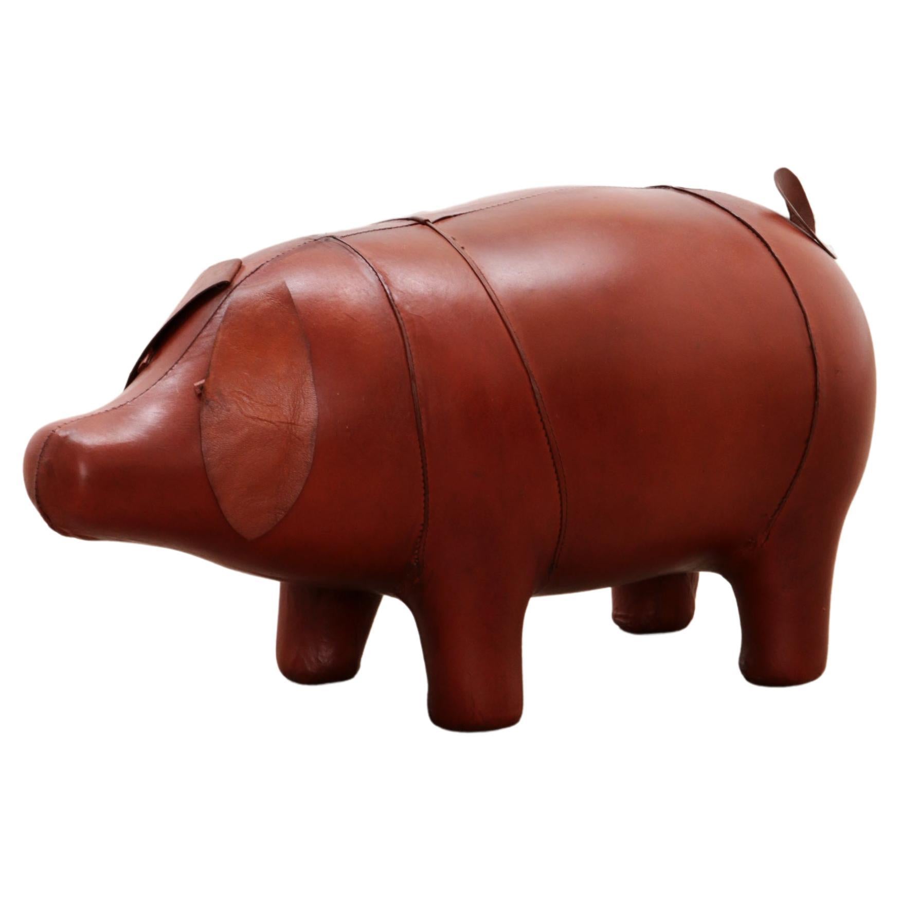 Leather Pig in the Style of Dimitri Omersa Footstool, 1970 For Sale