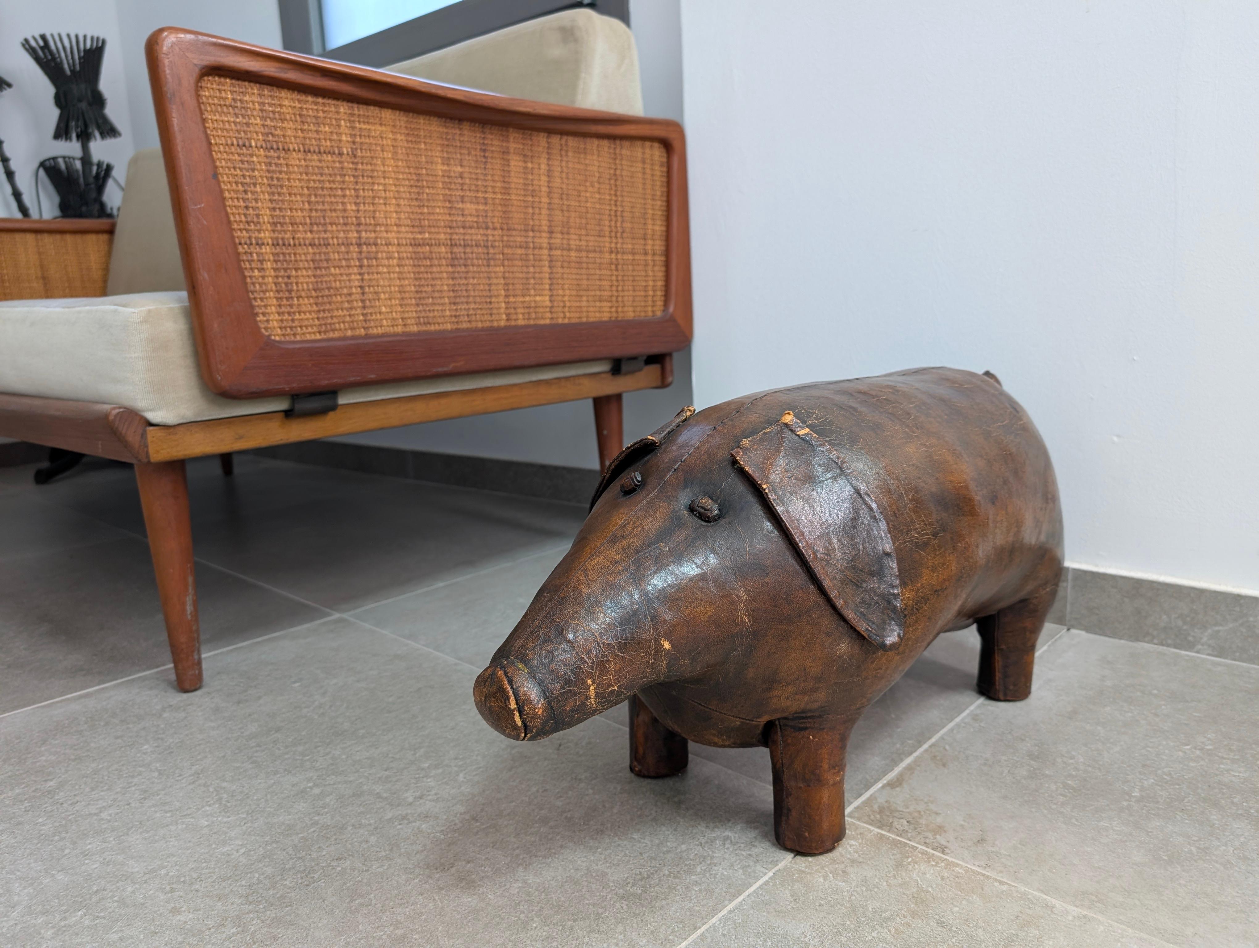 European Leather Pig Ottoman by Dimitri Omersa, 1960s