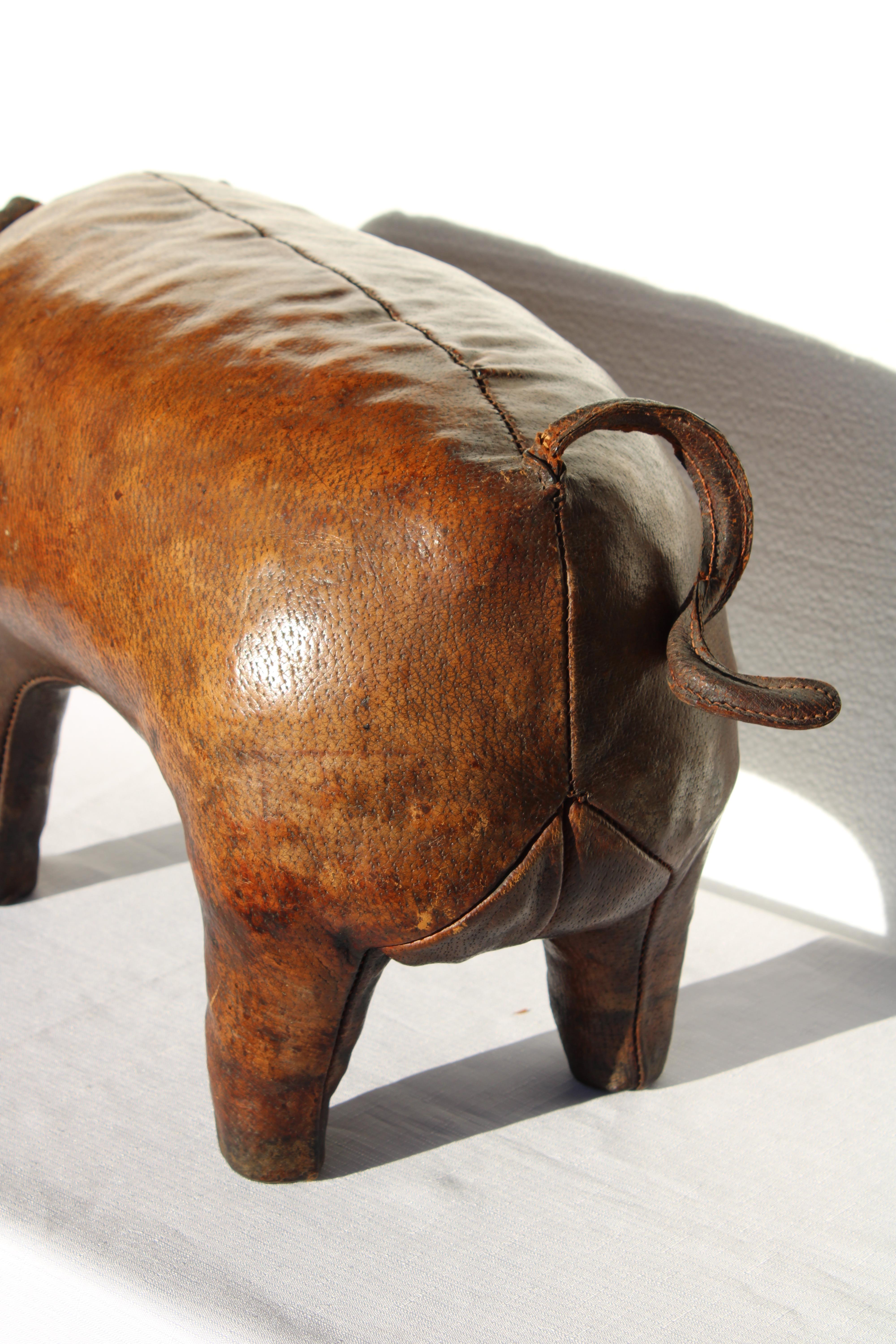 Mid-Century Modern Leather Pig Ottoman for Abercrombie & Fitch, Made in England