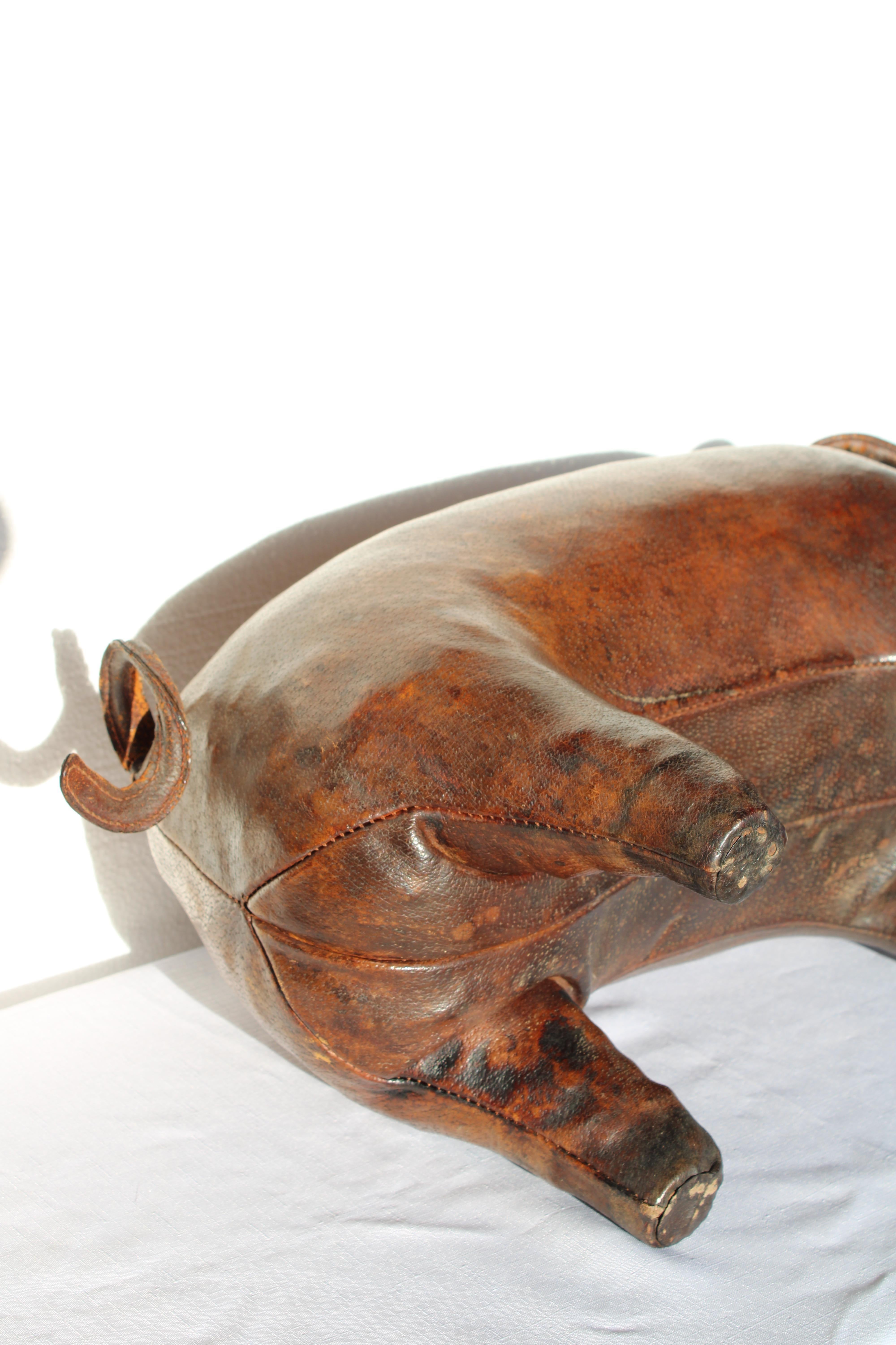 Mid-20th Century Leather Pig Ottoman for Abercrombie & Fitch, Made in England