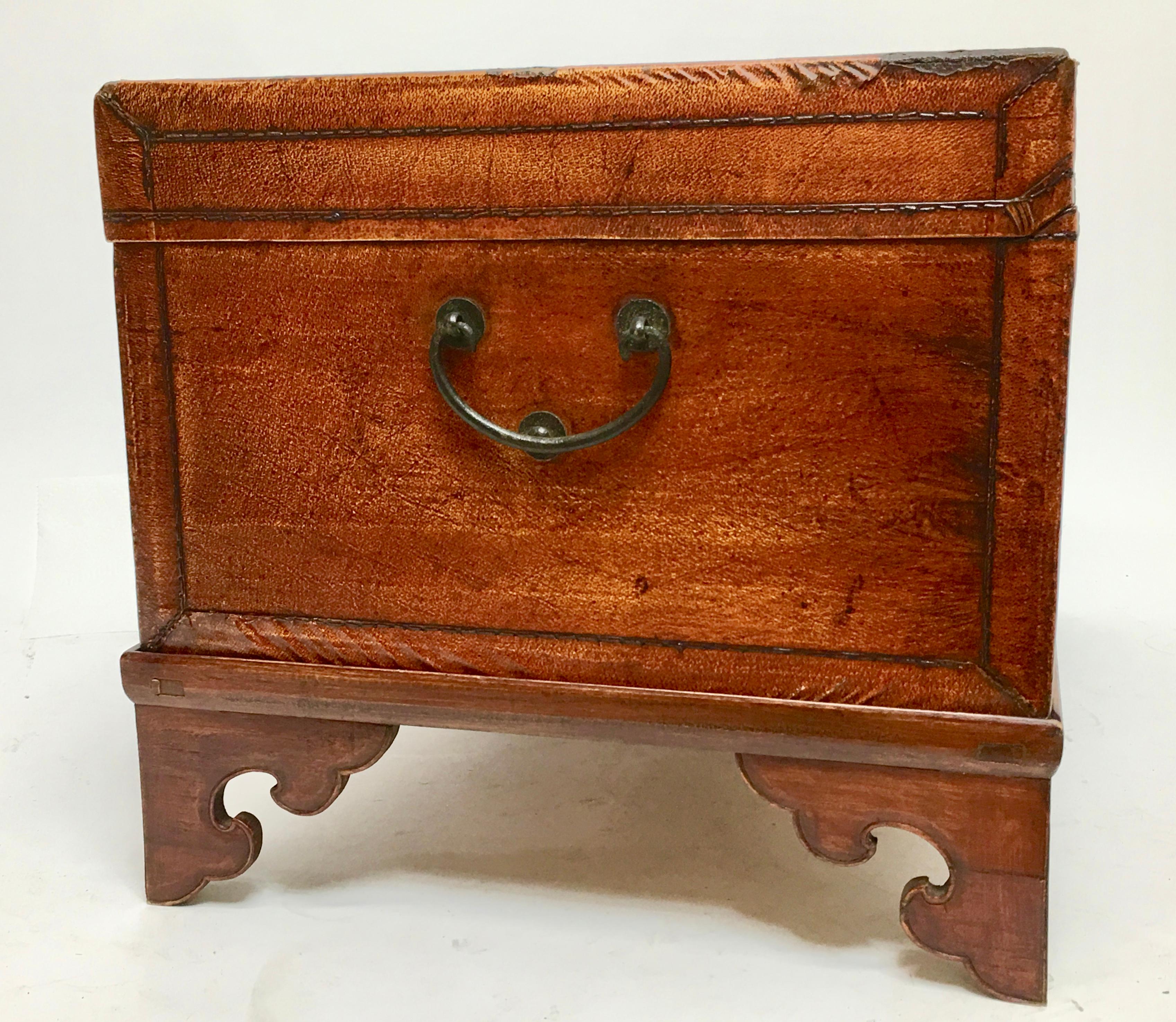 Chinese Leather Pig Skin Trunk on Stand Coffee Table
