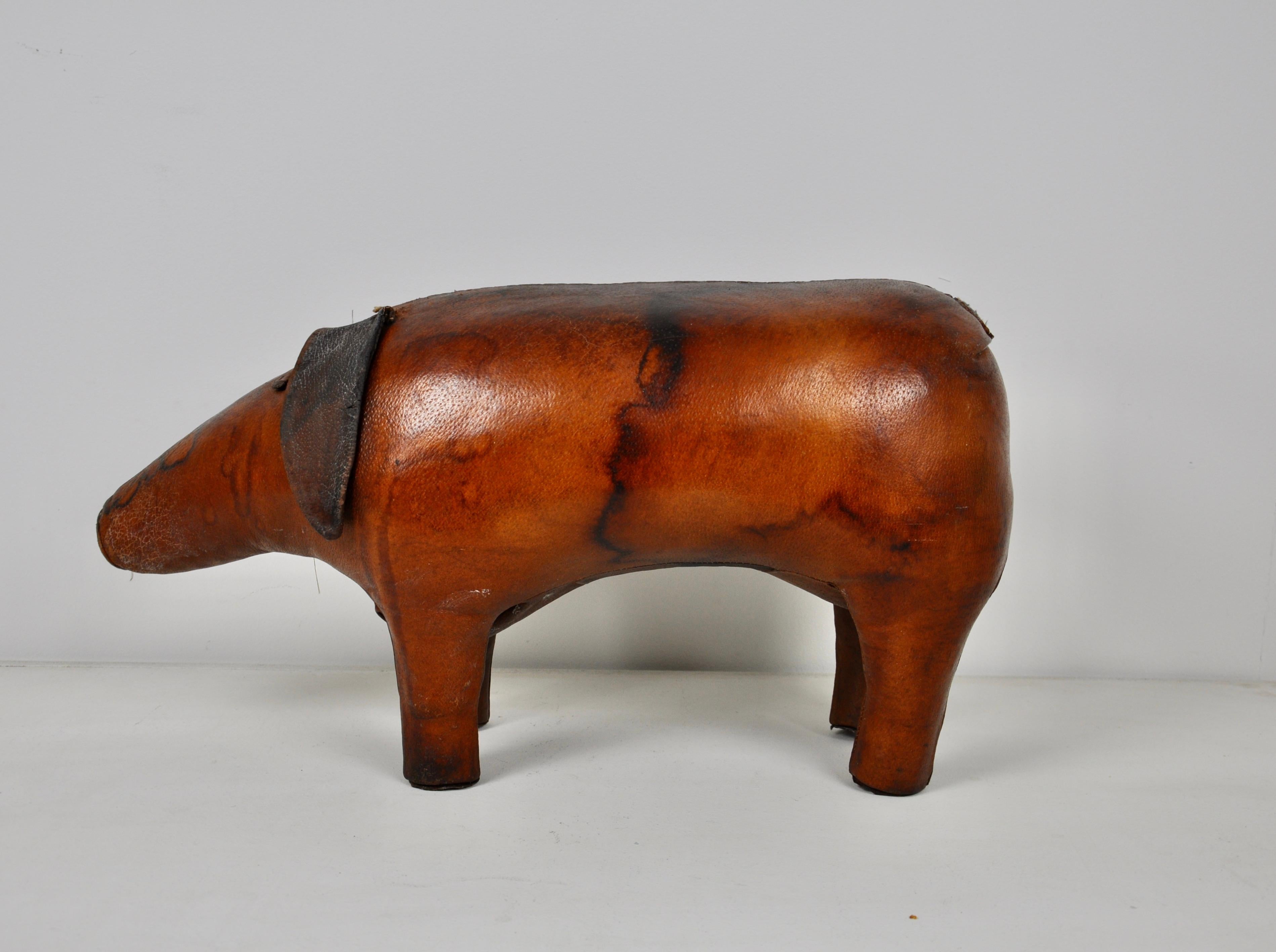 British Leather Pig Stool by Dimitri Omersa, 1960s