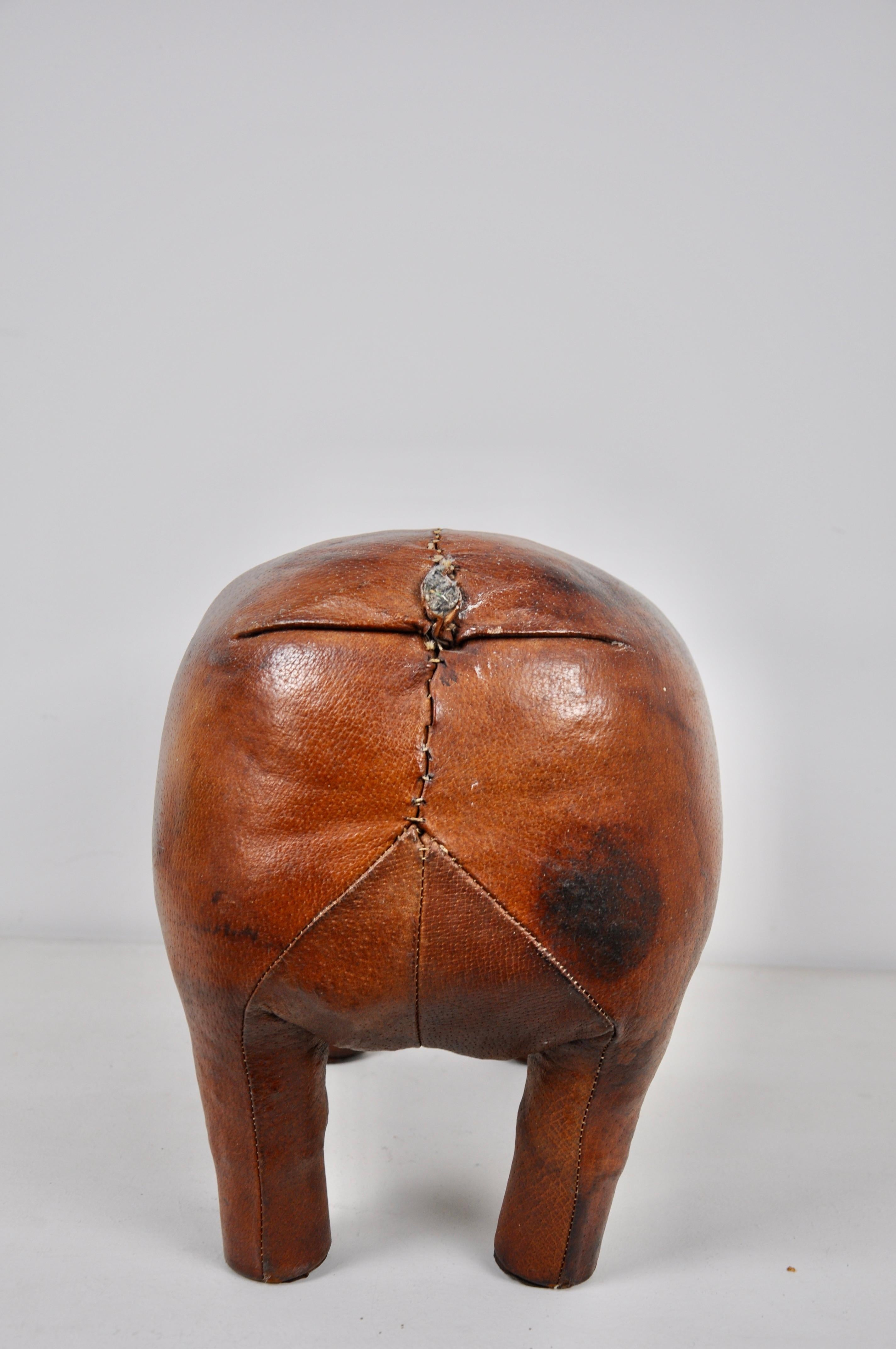 Leather Pig Stool by Dimitri Omersa, 1960s In Good Condition In Lasne, BE