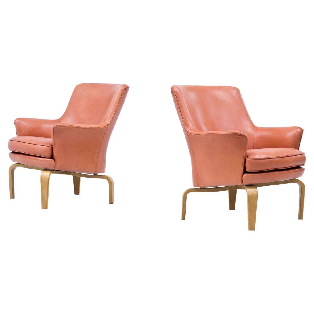 Leather "Pilot" Lounge Chairs by Arne Norell, Sweden