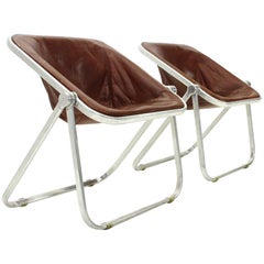 Leather Plona Folding Chair by Giancarlo Piretti for Castelli, 1960s, Set of Two